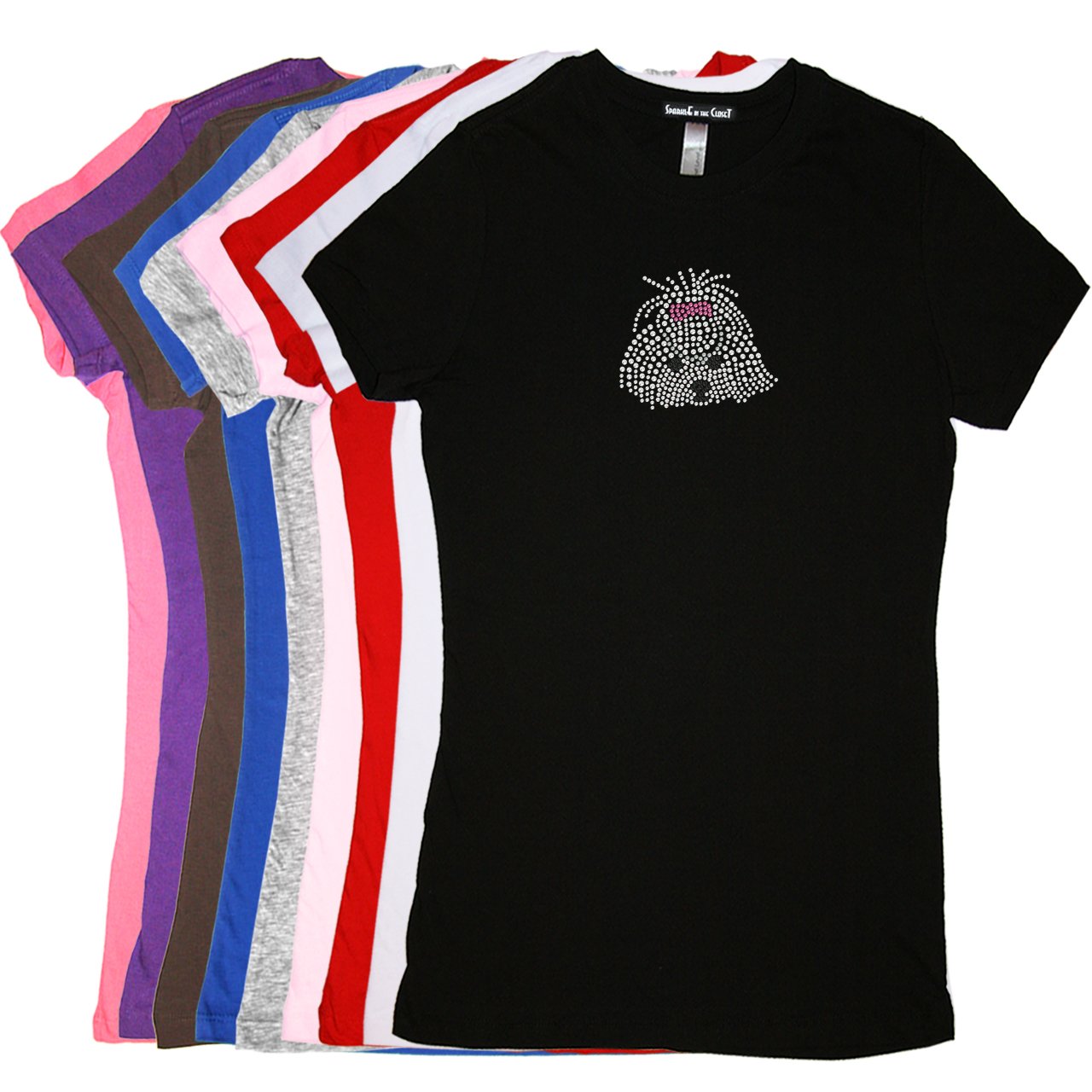 Sparkle in the Closet Maltese Face - Women's Rhinestone Dog Breed T-Shirt - Tight Fit - Runs Small - Perfect for Dog Lovers & Pet-Themed Parties
