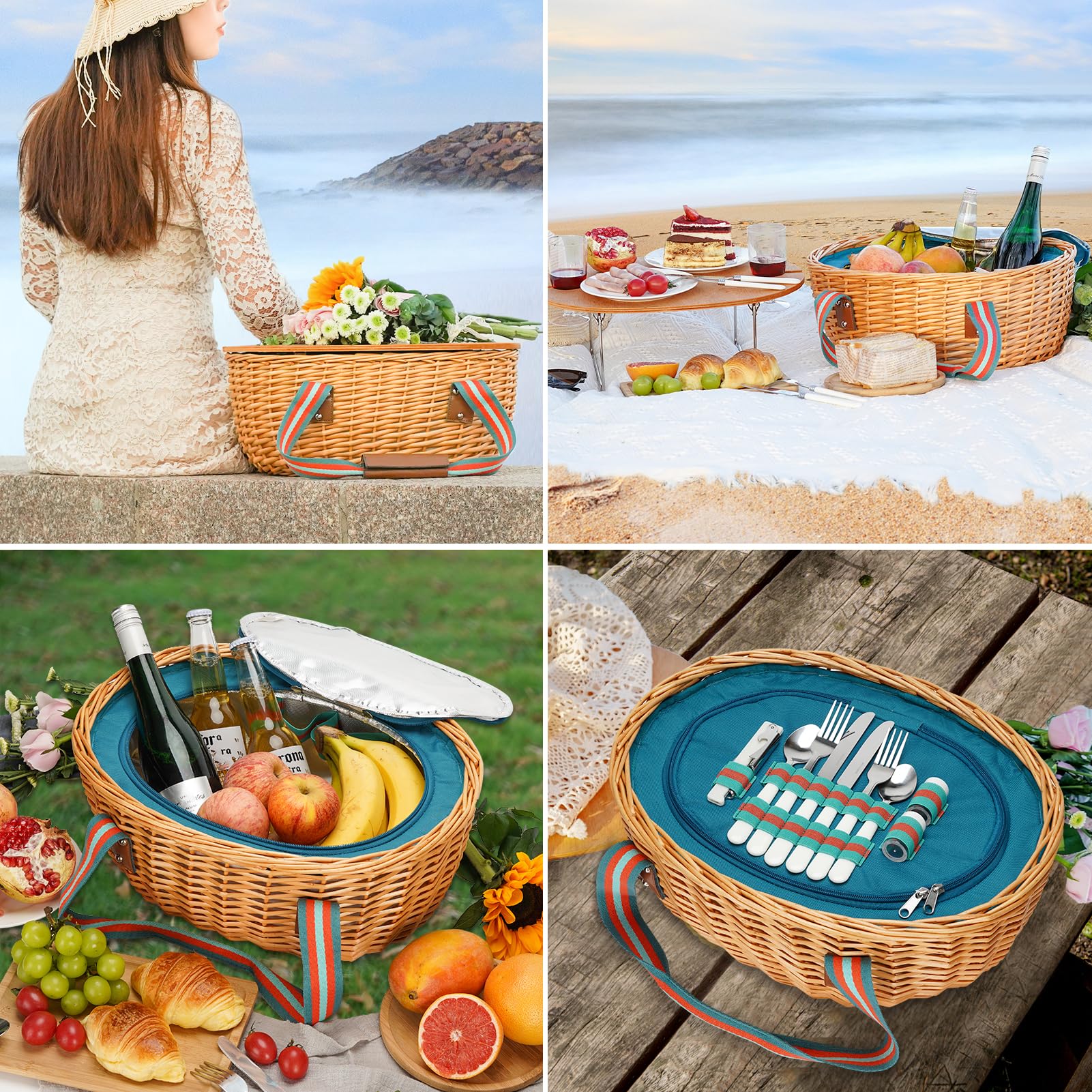 Premium Wicker Picnic Basket for 2 with Insulated Cooler, Blanket & Cutlery Set - Romantic Outdoor Dining Essentials for Couples | Perfect for Beach, Park or Garden Dates - Ideal Christmas Gift