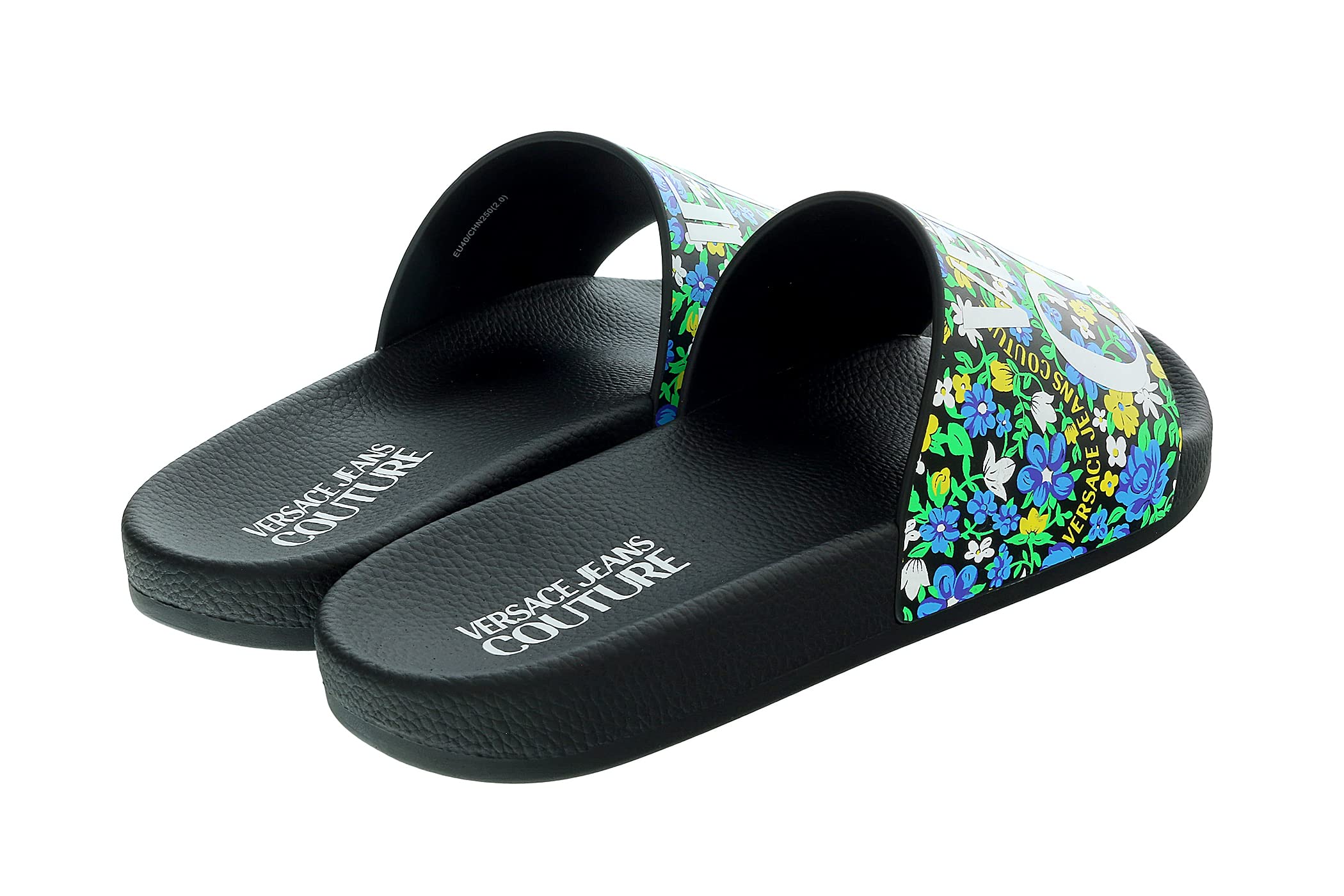 Versace Jeans Couture Men's Electric Blue Floral Print Slide Sandals - Casual Summer Beach Wear & Poolside Fashion