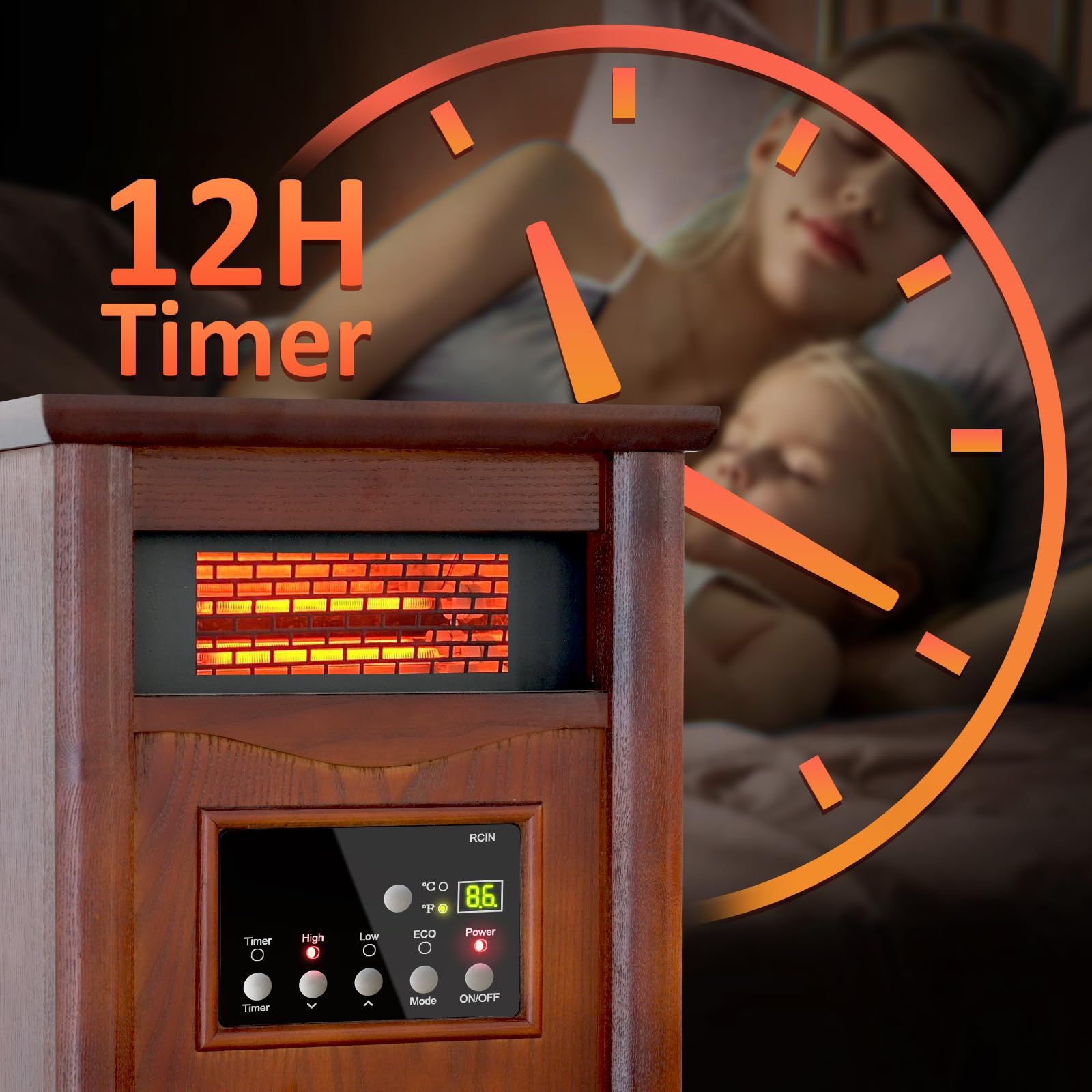 Lifeplus 1500W Electric Infrared Space Heater with Remote Control - 3 Heat Settings & 12H Timer, Overheat & Tip-Over Protection - Fast Heating for Large Rooms, Basements, Offices & Bedrooms - Energy Efficient Indoor Quartz Heater for Winter & Cold Weather Use
