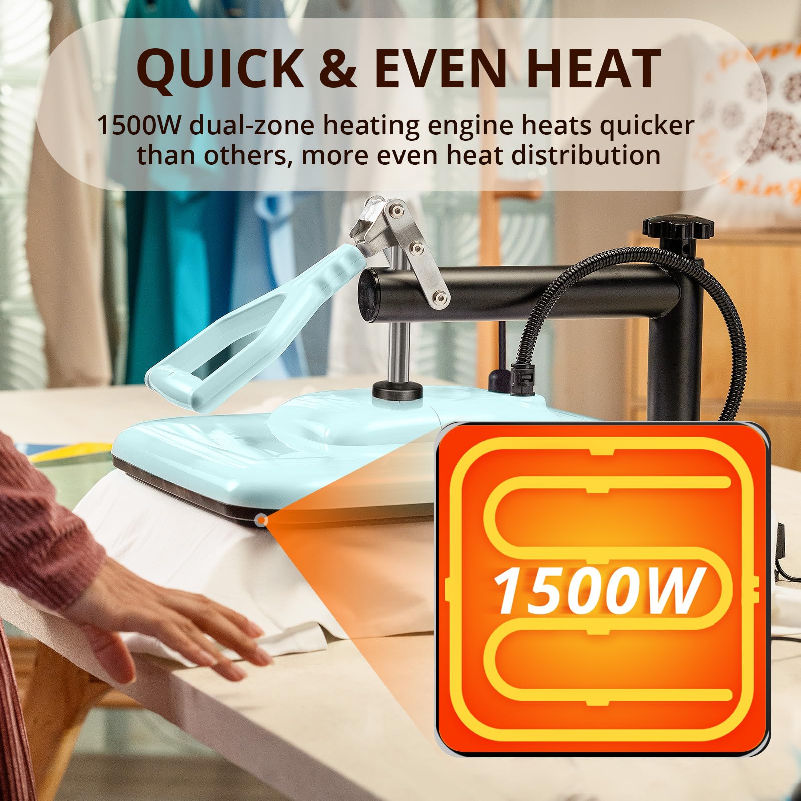 HTVRONT 15x15 Inch Swing Away Heat Press Machine for T-Shirts, Sublimation, Vinyl & Heat Transfer - Fast Heating & Even Heat Distribution - Professional T-Shirt Press for DIY Crafts, Custom Apparel & Small Business (Blue) - Perfect for Home Use, Craft Projects & Small Business Printing Needs