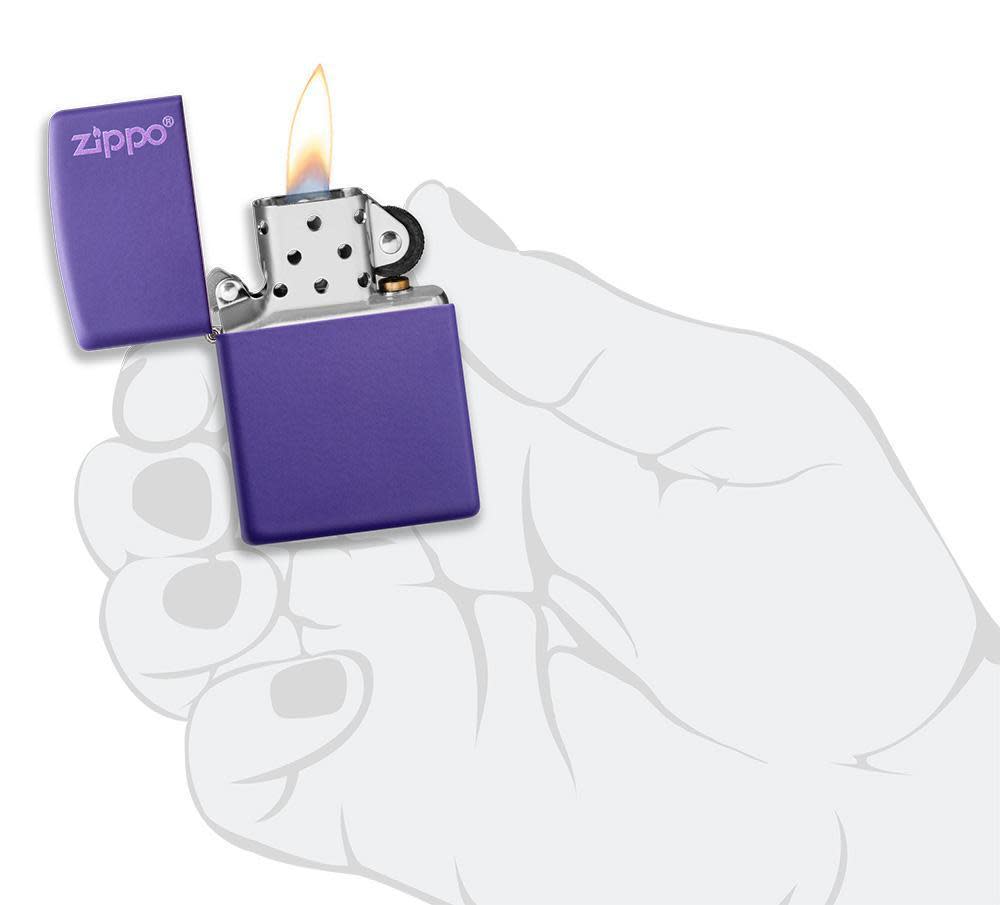 Classic Purple Matte Zippo Lighter with Logo - Windproof Refillable Metal Lighter for Outdoor Camping, Smoking & Survival Kits
