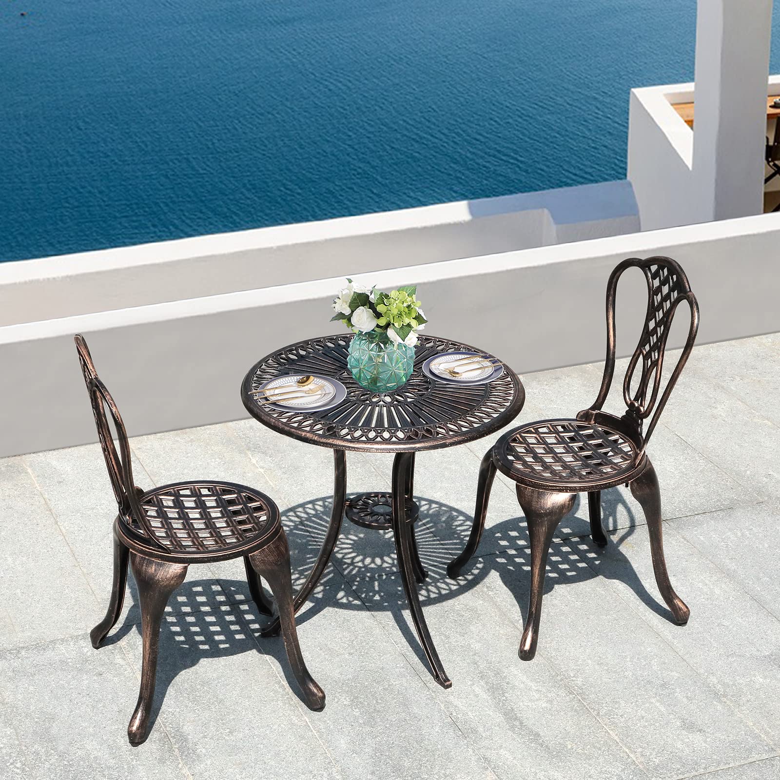 COBANA 3-Piece Patio Bistro Set - Outdoor Cast Aluminum Table & Chairs with 2