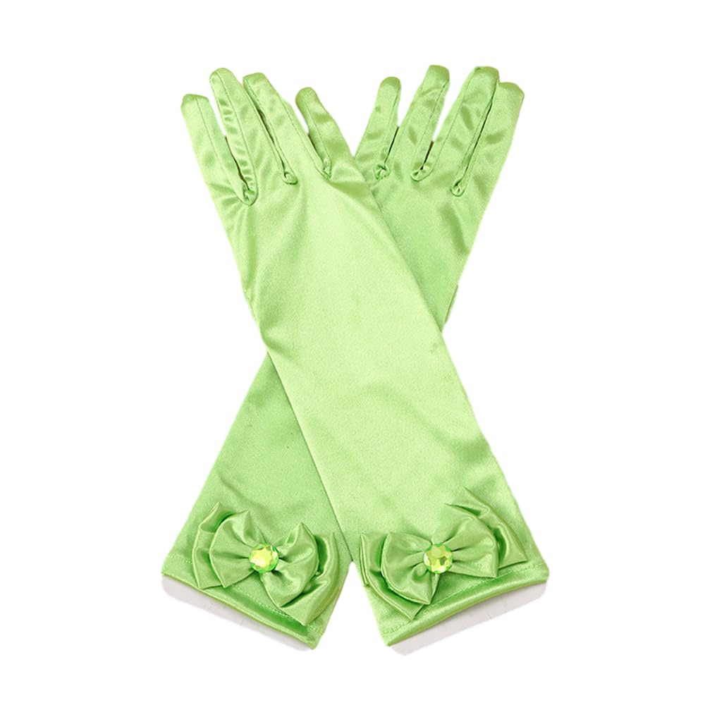 BaronHong 1 Pair Satin Girls Gloves with Bows - Elegant Princess Dress Up Long Formal Gloves for Party, Wedding, Pageant, and Special Occasions