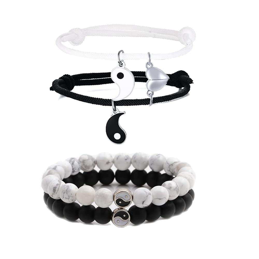 Yin Yang Couple Bracelets Set of 4 - Adjustable Matching Friendship Bracelets for Boyfriend & Girlfriend | Handmade Cord Bracelet Gift for Couples, Best Friends & Relationships | Perfect for Anniversaries, Valentine's Day & Romantic Occasions