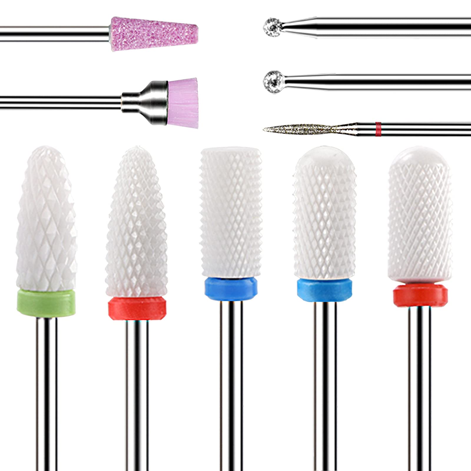 10Pcs Professional Ceramic Nail Drill Bits Set - 3/32
