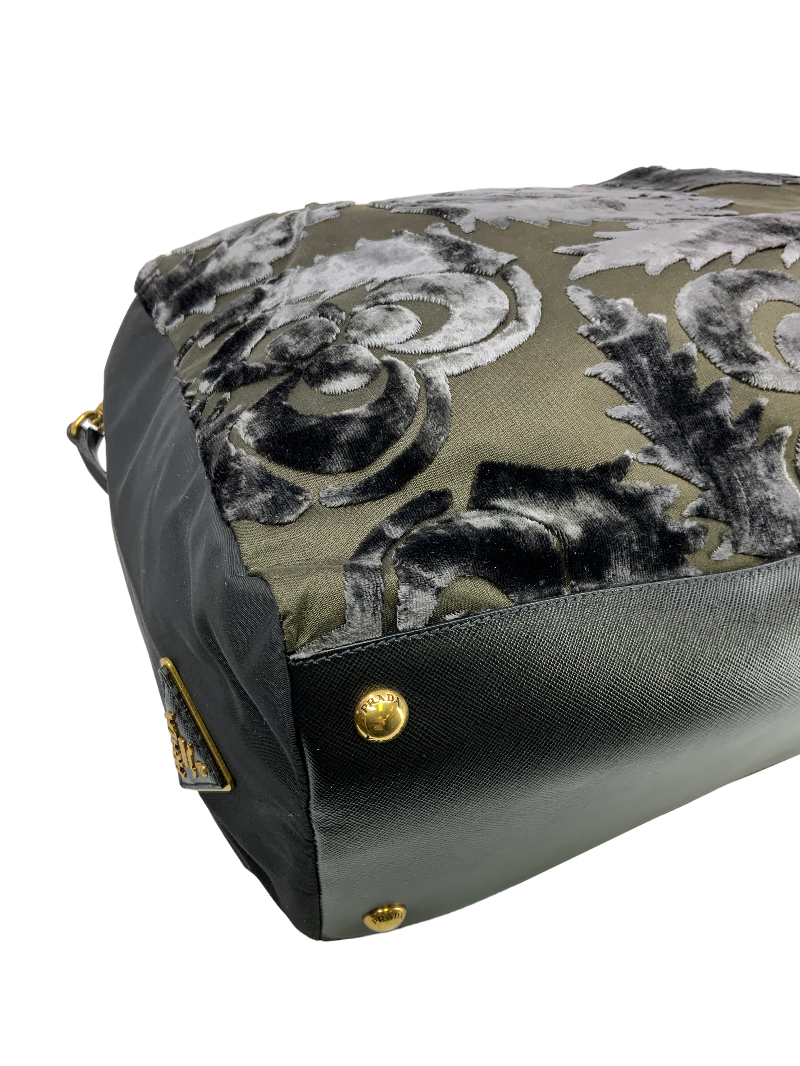 PRADA Nylon & Velvet Velluto Jacquard Tote Bag for Women - Luxury Designer Handbag for Work, Travel & Everyday Use