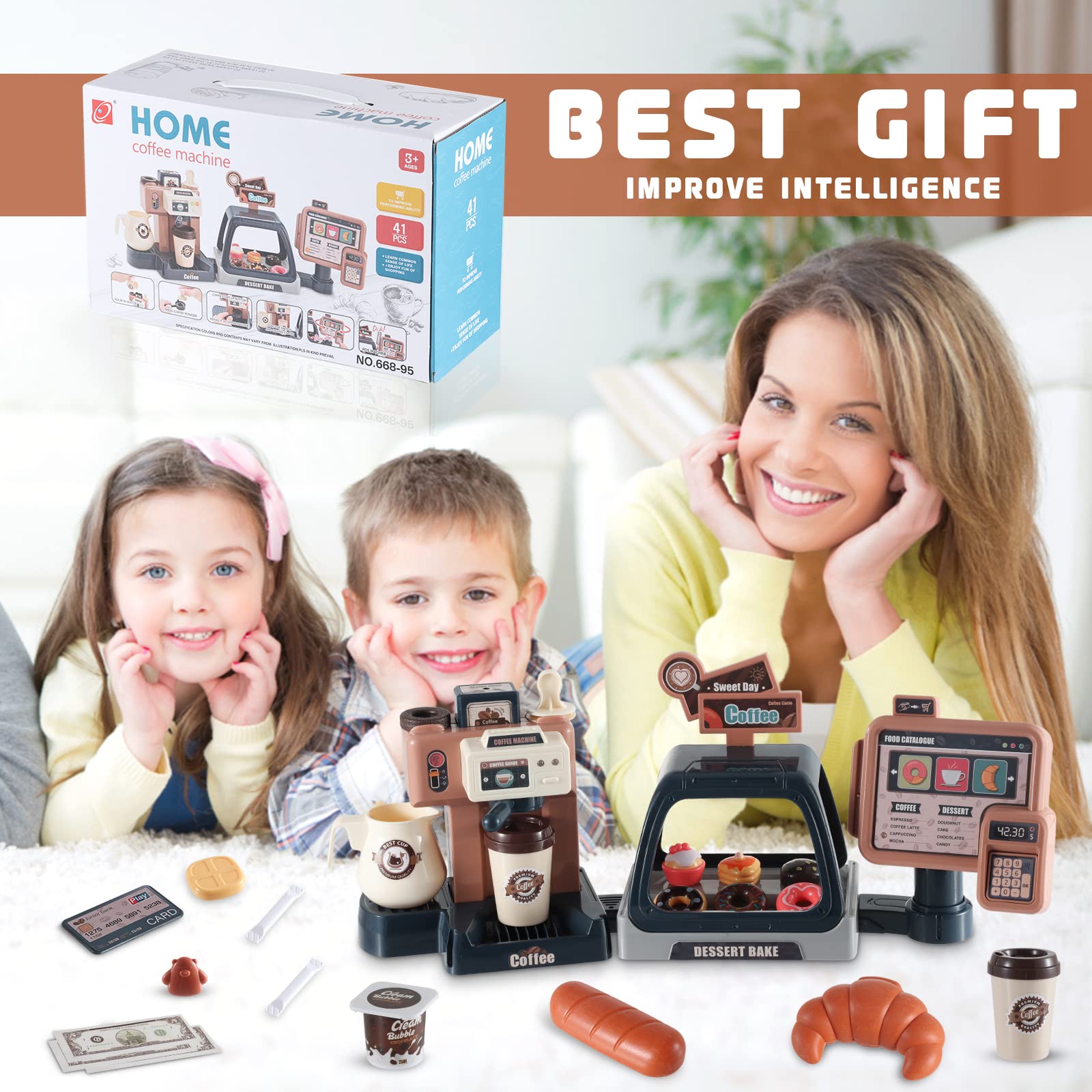 **Kids Pretend Play Coffee Maker Toy Set - Barista Playset for Boys & Girls - Fun Toy Coffee Shop with Realistic Sounds & Accessories - Perfect for Imaginative Play & Role-Playing Games**