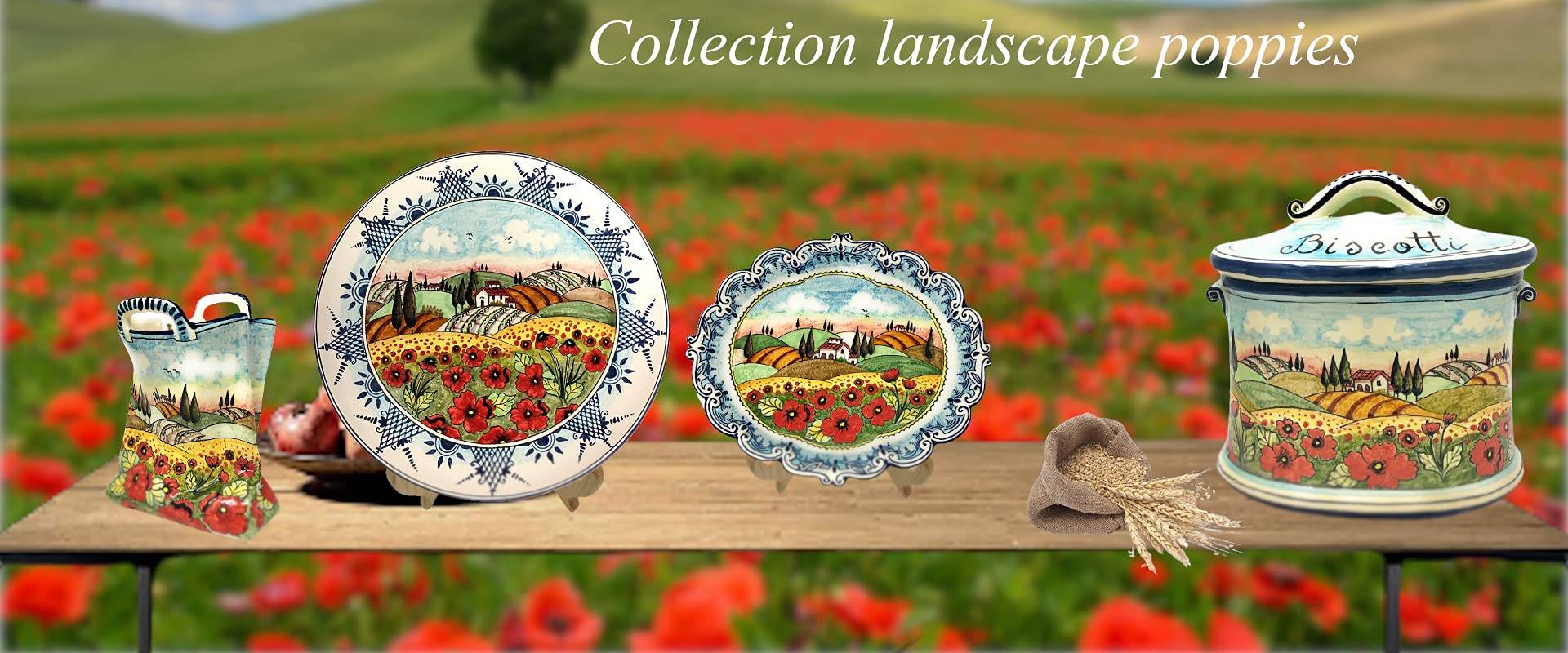 Hand-Painted Italian Ceramic Cheese Tray - Tuscan Poppies Landscape Appetizer Plate | Artisanal Pottery Centerpiece for Dining & Entertaining | CERAMICHE D'ARTE PARRINI Made in Italy