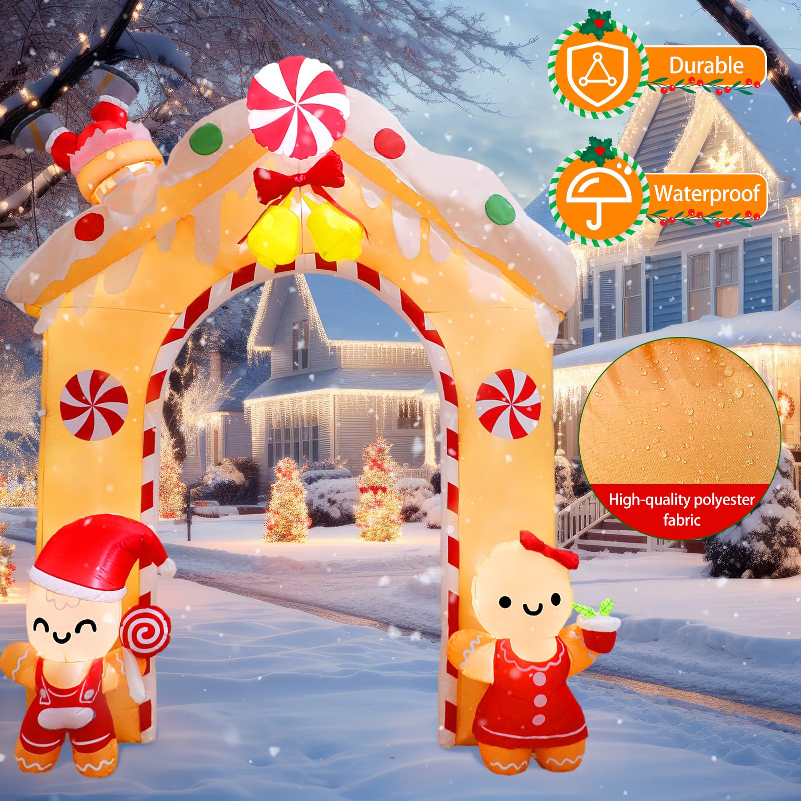 10FT Christmas Inflatable Gingerbread Man Archway - LED Outdoor Holiday Yard Decor for Xmas, Halloween, Parties & Home Decoration | Perfect for Front Lawn, Garden, Backyard & Seasonal Celebrations