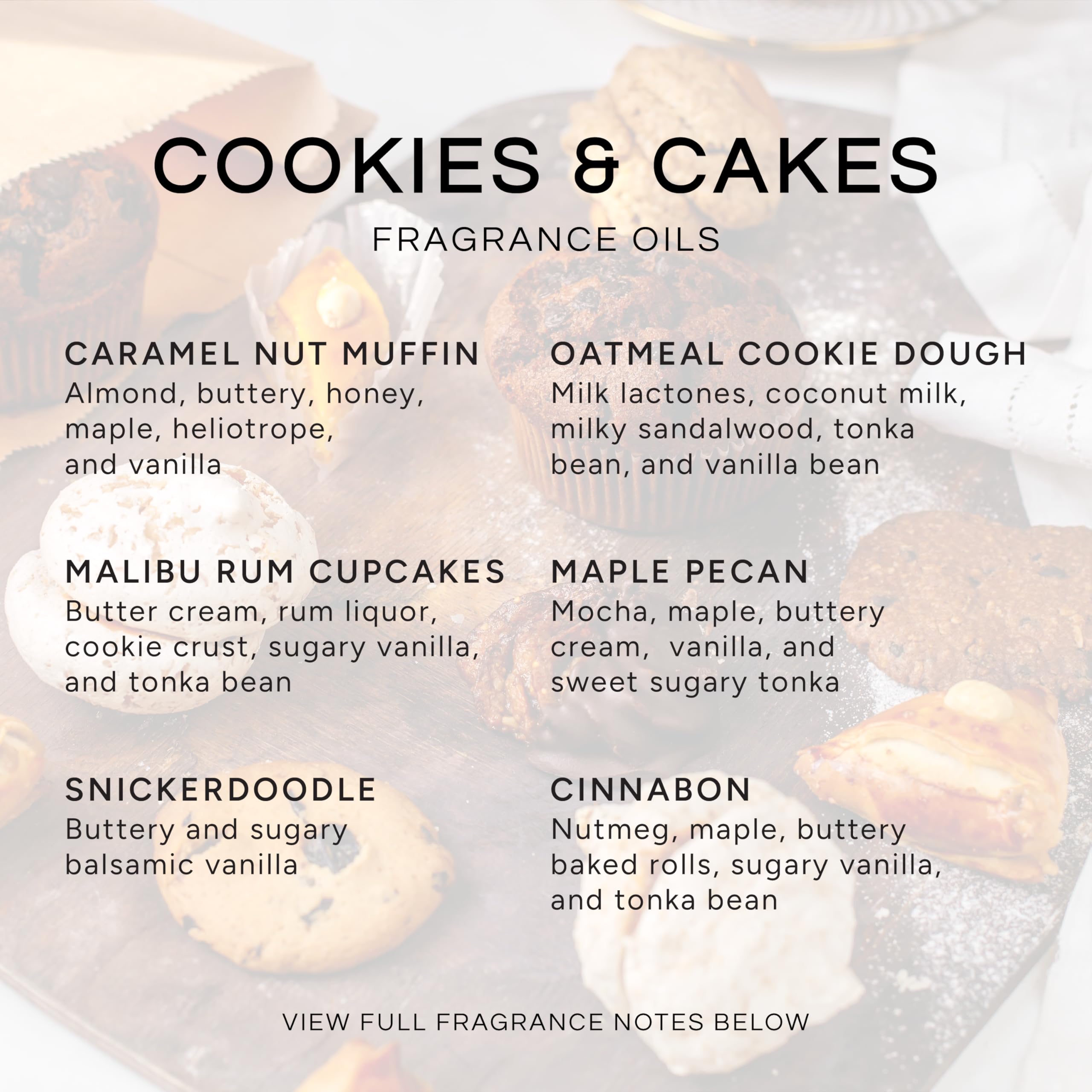 Eternal Essence Premium Fragrance Oils - 6-Piece Cookies & Cakes Scent Set (10ML) - Caramel Nut Muffin, Oatmeal Cookie Dough, Malibu Rum Cupcakes, Maple Pecan, Snickerdoodle, Cinnabon - Perfect for Candle Making, Soap Crafting & Home Aromatherapy