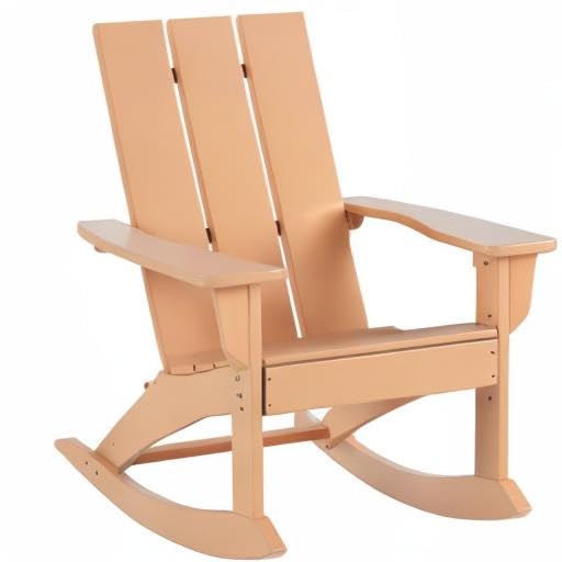 WO Home Furniture 4-Piece Patio Rocking Chair Set - Modern Outdoor HDPE Rocking Chairs with UV & Weather Resistance (Teak Color) - Perfect for Backyard, Garden, Poolside & Porch Relaxation