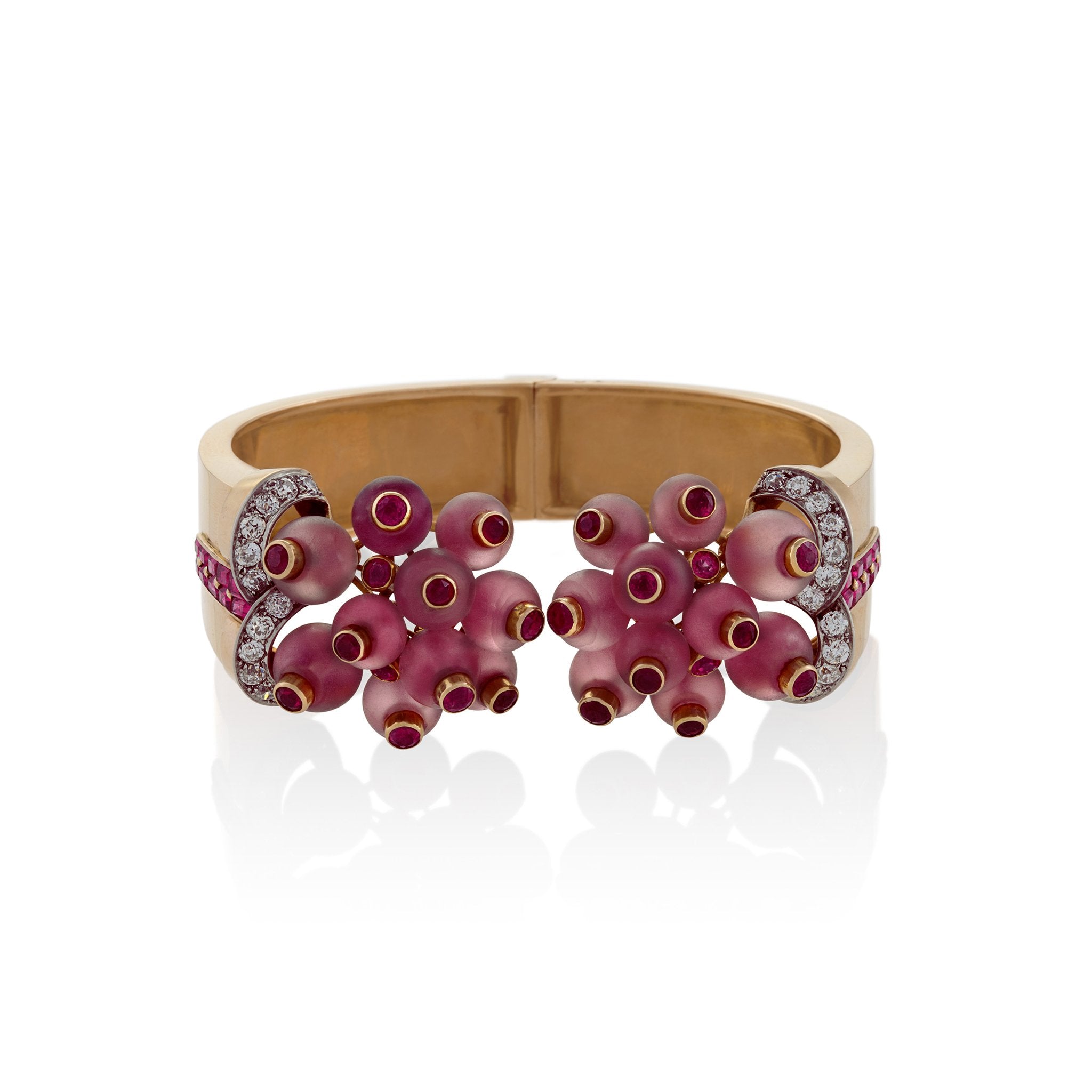 Georges Verger Rose Quartz & Ruby Cuff Bracelet - Elegant Crystal Healing Jewelry for Women - Perfect for Meditation, Yoga & Spiritual Gifts