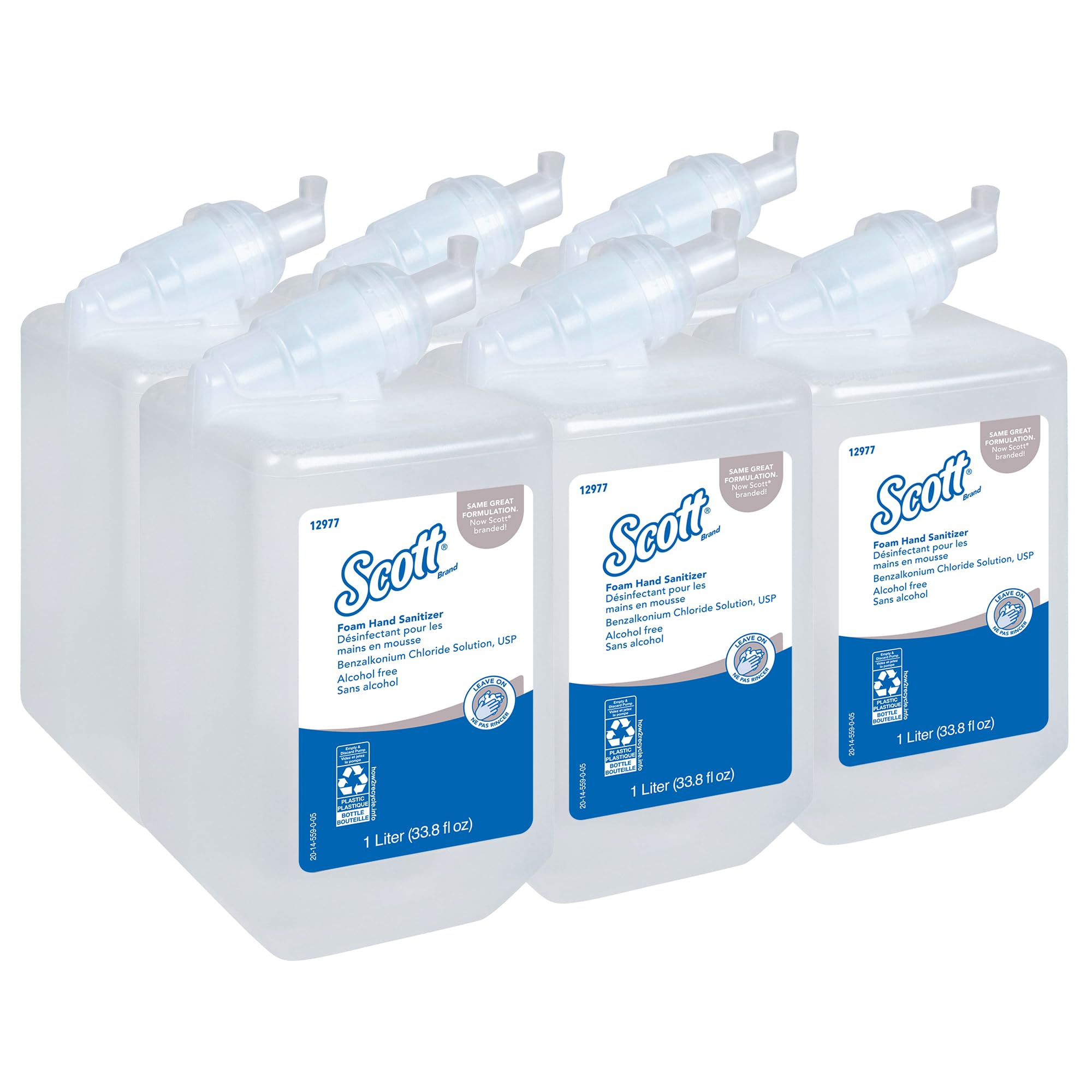 Scott Professional Foam Hand Sanitizer Refill (6 Bottles) - 1.0 Liter Fragrance-Free Foaming Sanitizer for Hospitals, Offices & Schools - Antibacterial Hand Cleaner for Healthcare & Public Spaces