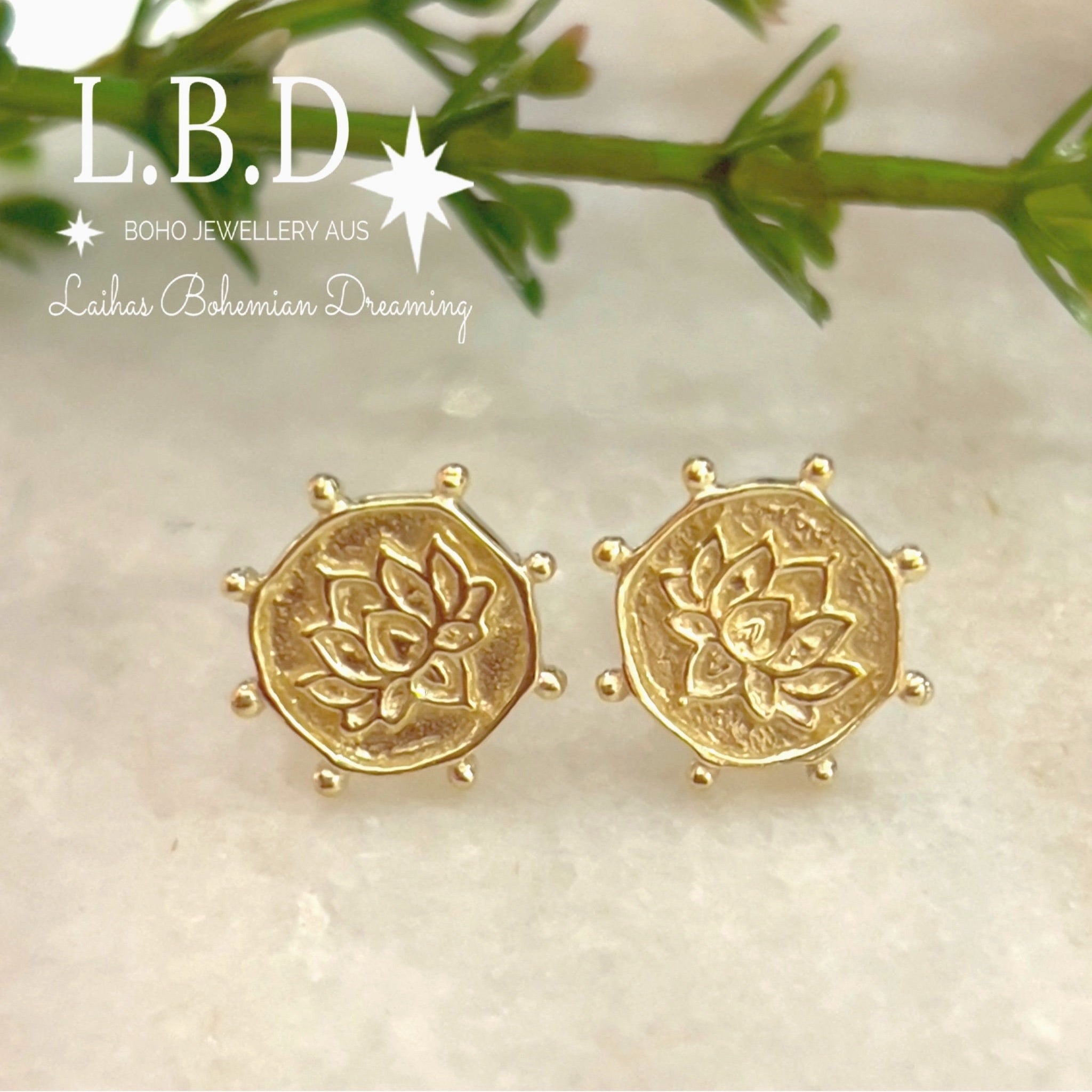 Lotus Flower Gold Stud Earrings for Women - 14K Gold Plated Minimalist Boho Earrings - Perfect for Everyday Wear, Gifts & Special Occasions