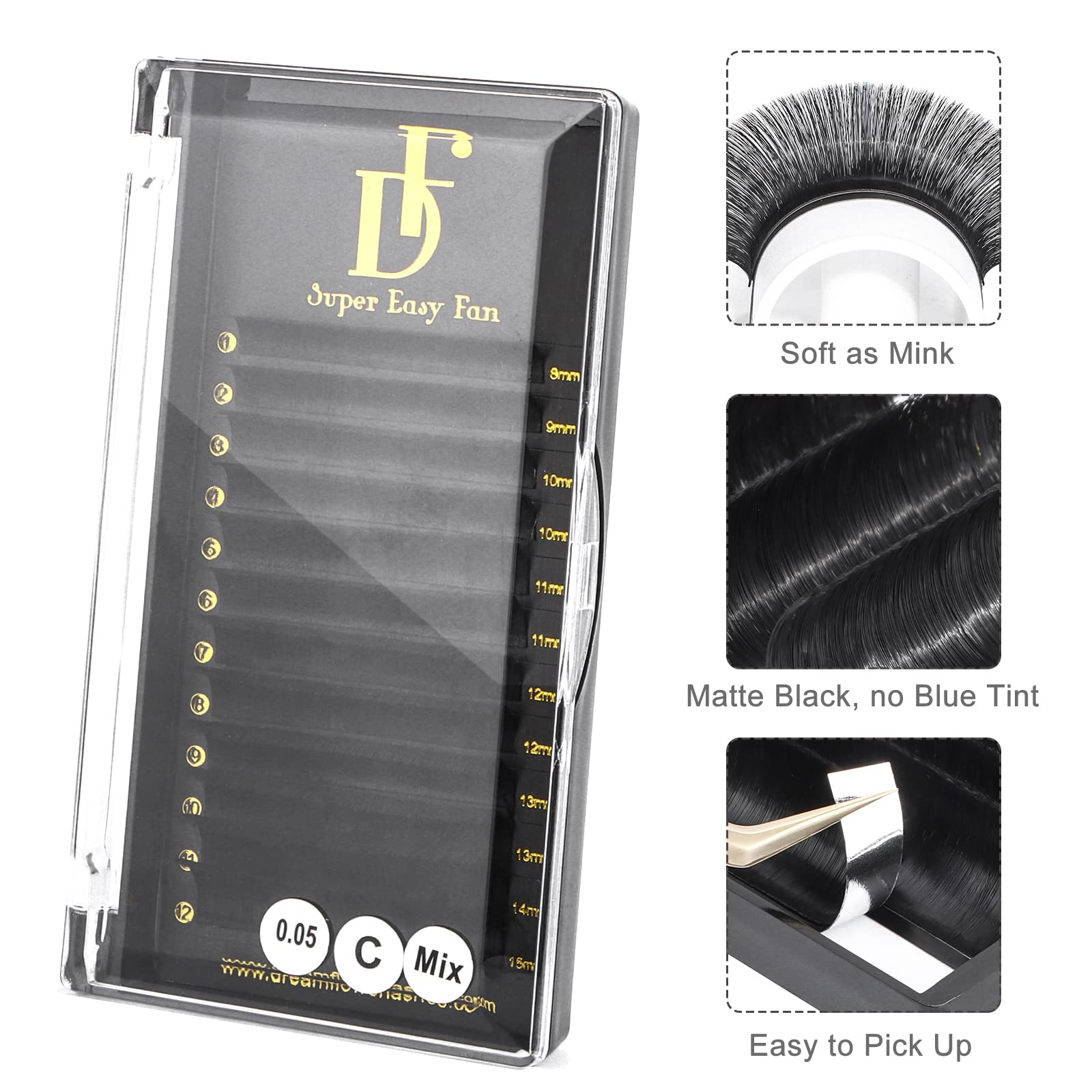 Premium 0.05mm D Curl 25mm Volume Eyelash Extensions - Easy Fan Rapid Blooming Self-Fanning Lashes for Professional Salon & Home Use