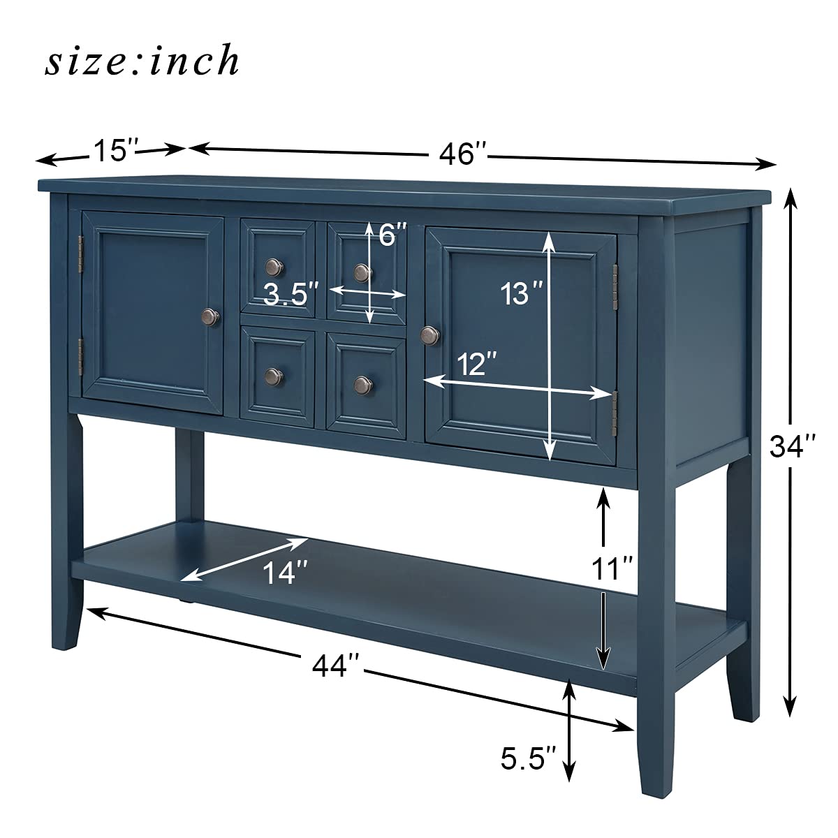 Antique Navy Wood Buffet Sideboard with Storage Cabinet & Drawers - Console Table, Sofa Table with Bottom Shelf for Living Room, Kitchen, Entryway - Perfect for Dining Room Storage & Hallway Decor