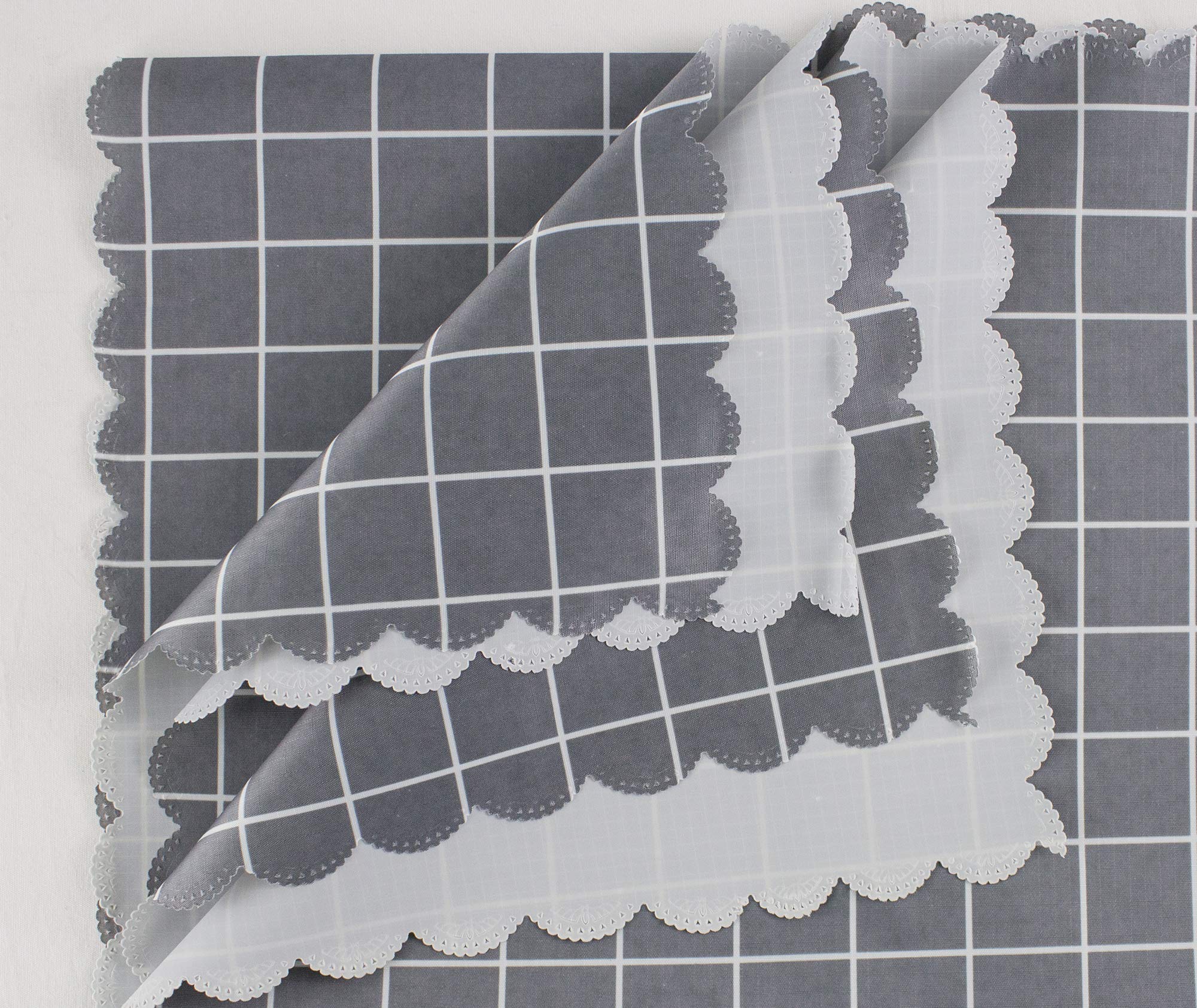 Fennco Styles Check Plaid Waterproof Scalloped 55 x 71 Inch Tablecloth - Grey Wipeable Oilproof Wrinkle-Free Table Cover for Dining Room, Kitchen, Holiday Decor & Outdoor Picnics