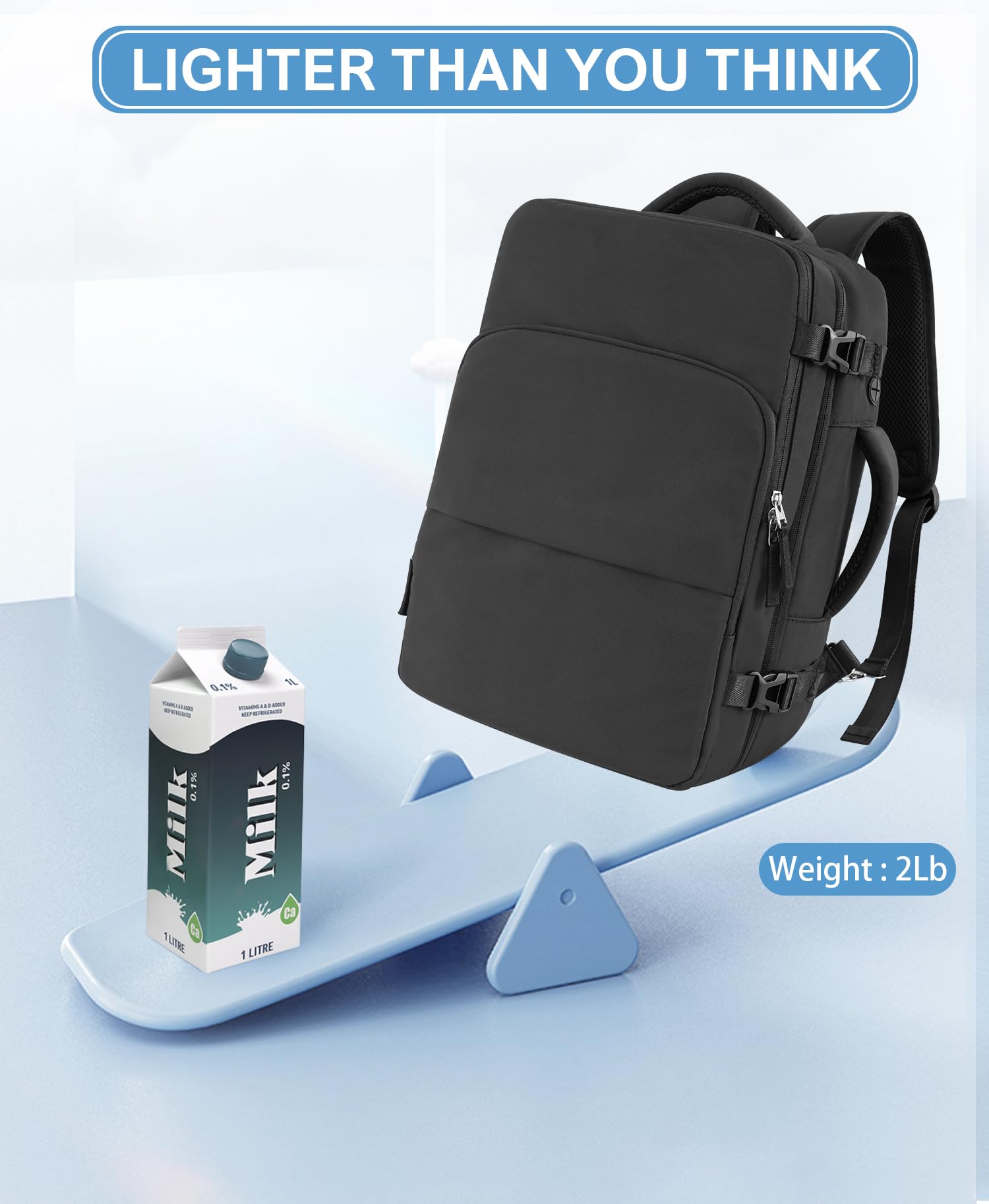 Beraliy Lightweight Travel Backpack - Airline Approved Carry On Personal Item, Durable Hiking & Laptop Backpack for College, Work, Gym - Perfect for Men & Women (Black) | Ideal for Business Trips, Weekend Getaways & Outdoor Adventures