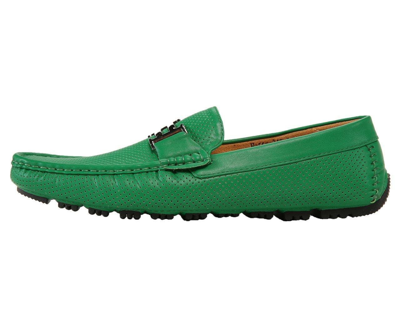 Men's Green Perforated Smooth Driving Moccasin Loafers - Comfortable Casual Slip-On Shoes for Work, Travel & Everyday Wear