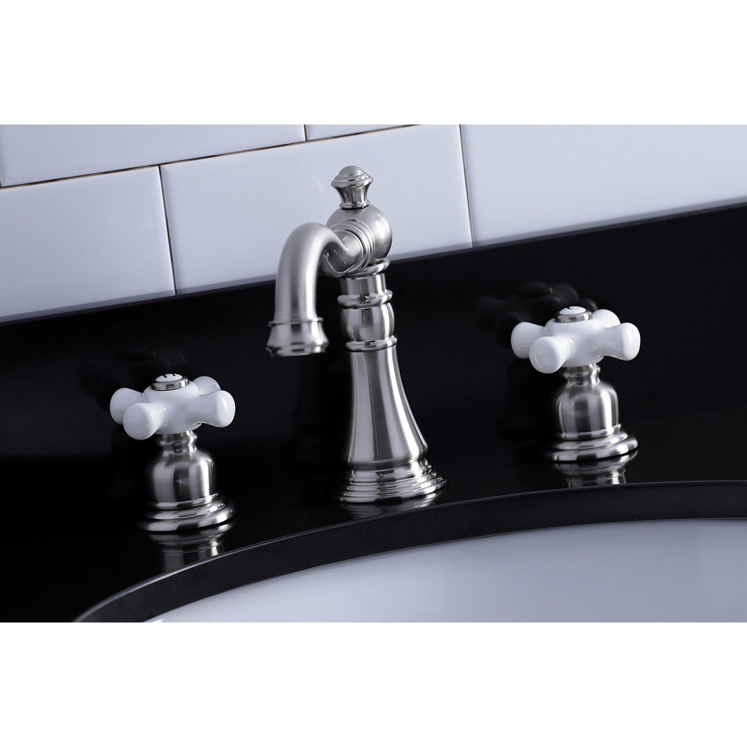 American Classic FSC1978PX Brushed Nickel Widespread Bathroom Faucet - 3 Hole Deck Mount with Pop Up Drain - Perfect for Modern Bathroom Renovations & Home Upgrades