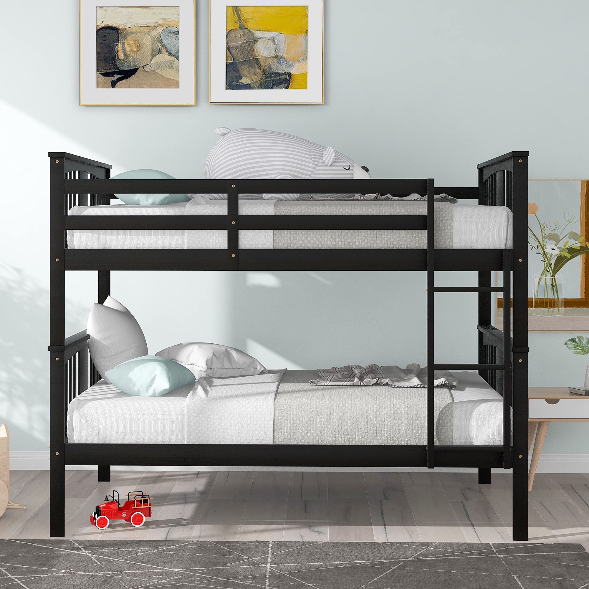 Harper & Bright Designs Full Over Full Bunk Bed - Solid Wood Twin Size Bunk Bed with Ladder for Kids & Teens - Space Saving Bedroom Furniture for Small Rooms (Espresso Finish) - Perfect for Shared Kids' Rooms, Sleepovers & Dormitories