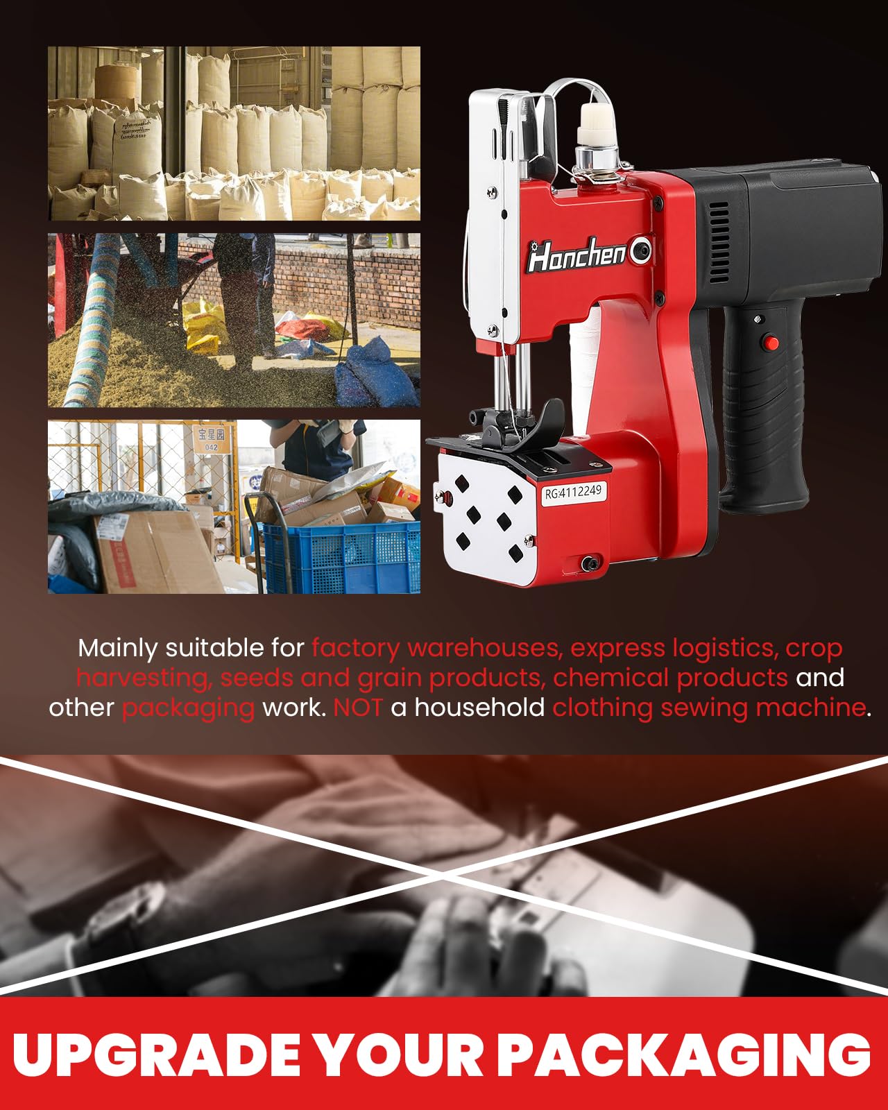 High Speed Industrial Bag Sewing Machine - Heavy Duty Bag Closer & Stitcher for Woven Kraft Paper, Sack, and Poly Bags | Perfect for Packaging, Agriculture, and Bulk Goods Sealing