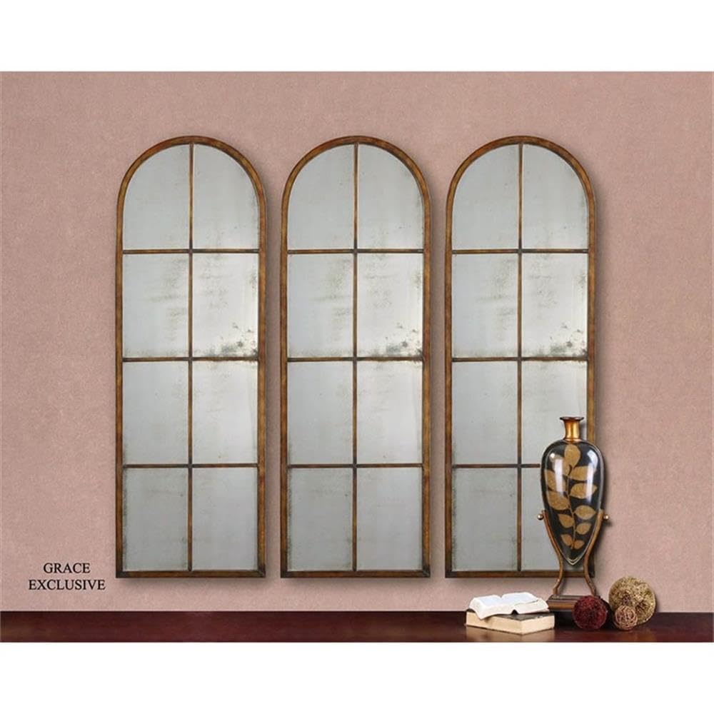 BOWERY HILL Contemporary Arched Mirror in Maple Brown - Elegant Wall Decor for Living Room, Bedroom & Entryway