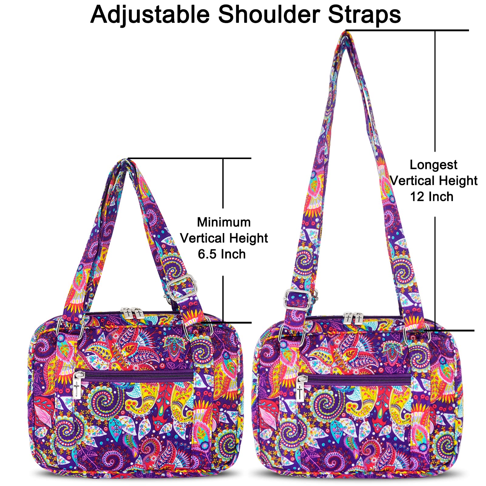 Women's Bible Cover with Adjustable Straps - Large Zippered Study Bible Carrying Case Bag (10x7x2.7 Inches) - Perfect for Church, Bible Study & Travel