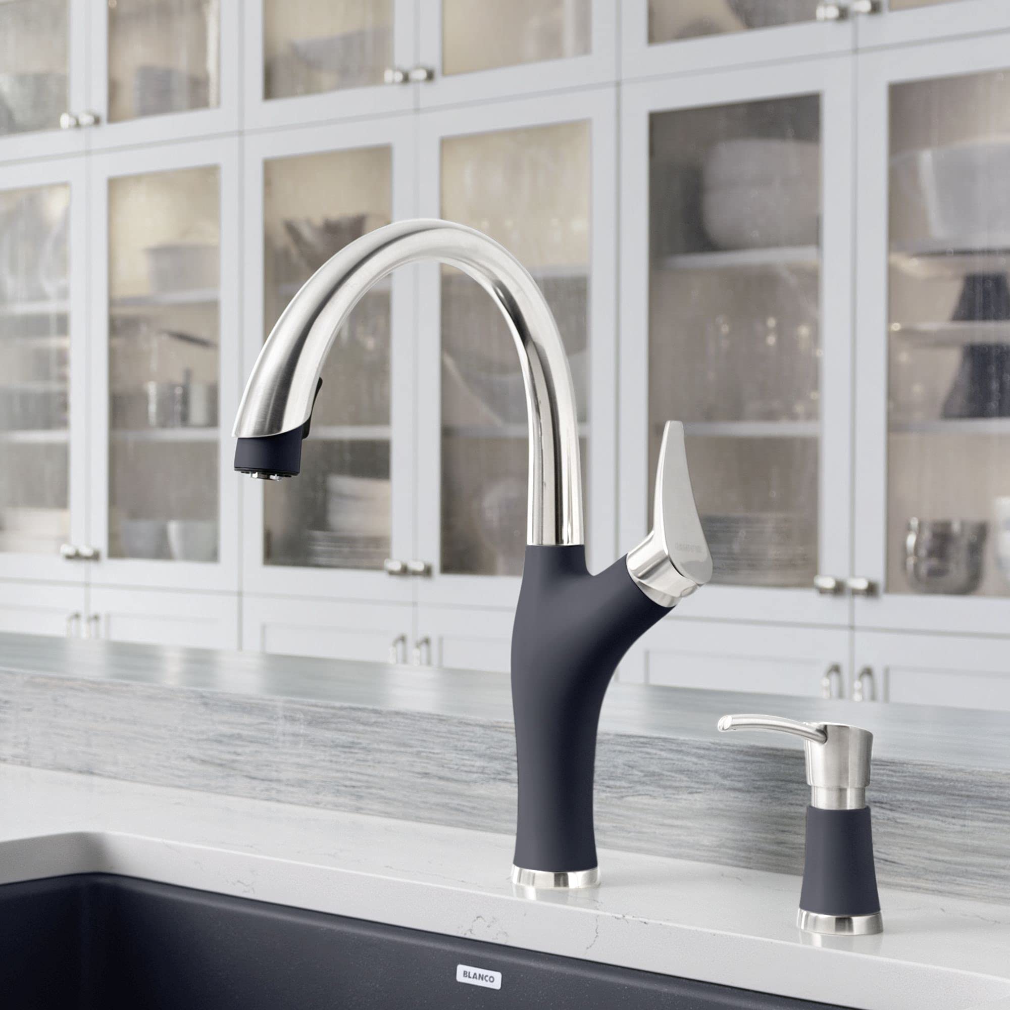 BLANCO 442049 Artona Soap Dispenser - Anthracite/Stainless Steel Dual Finish Bathroom Accessory, Small - Perfect for Modern Kitchen & Bathroom Decor