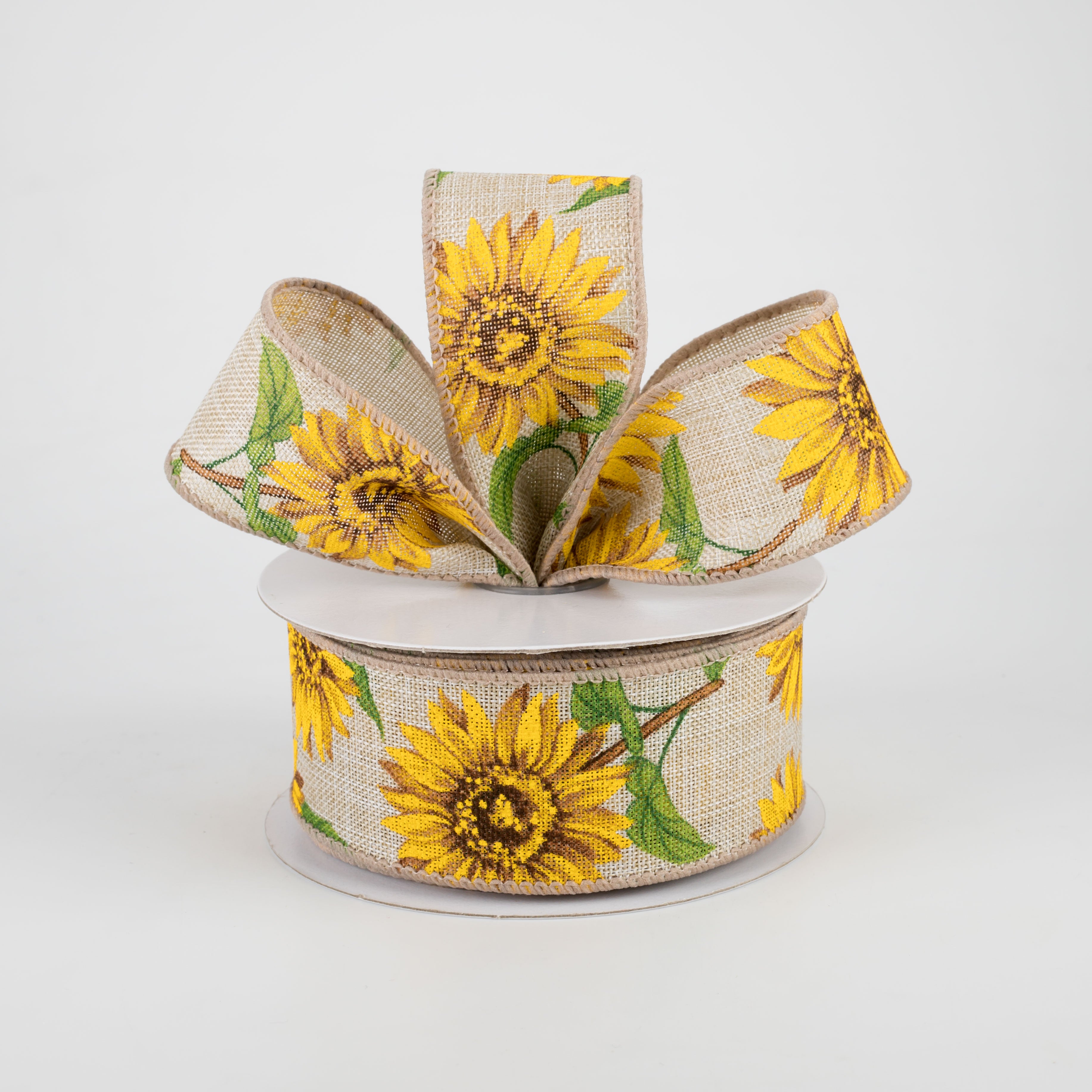 1.5 Inch Linen Sunflower Ribbon - Light Natural Color for DIY Crafts, Gift Wrapping, Hair Bows - 10 Yards Bulk Spool