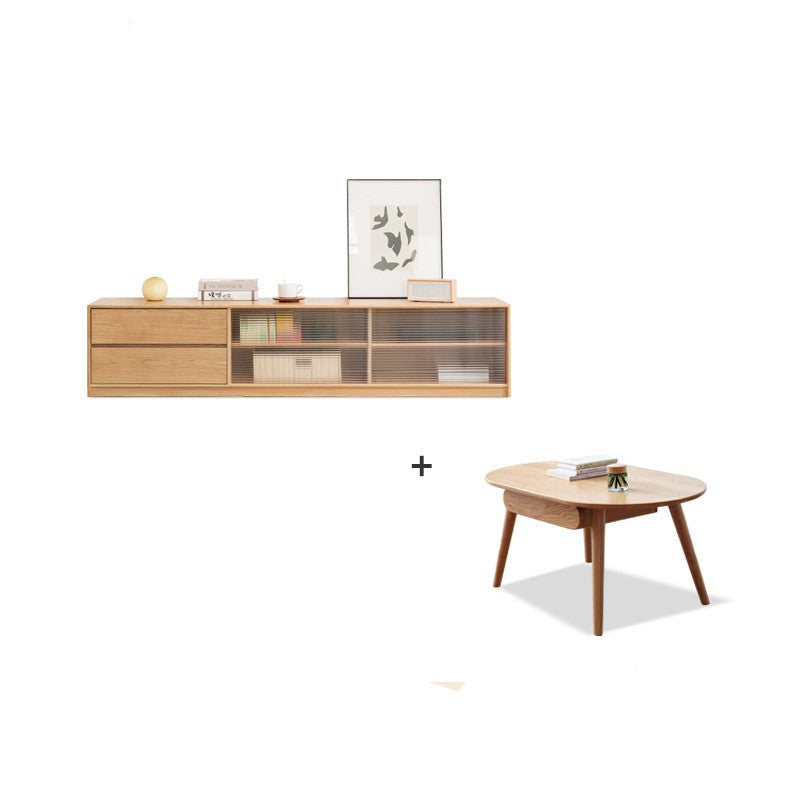 Solid Oak Wood TV Stand with Storage - Modern Entertainment Center for Living Room, Bedroom & Home Theater