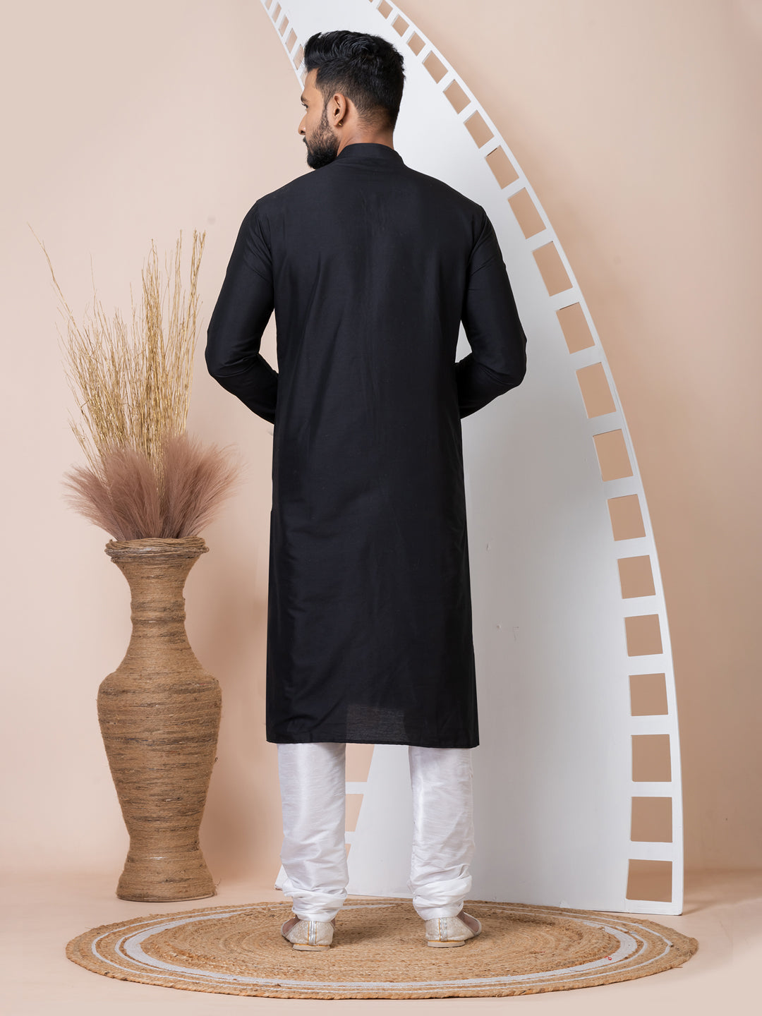 Stylish Black Designer Men's Kurta Pyjama Set - Premium Cotton Ethnic Wear for Weddings, Festivals & Special Occasions