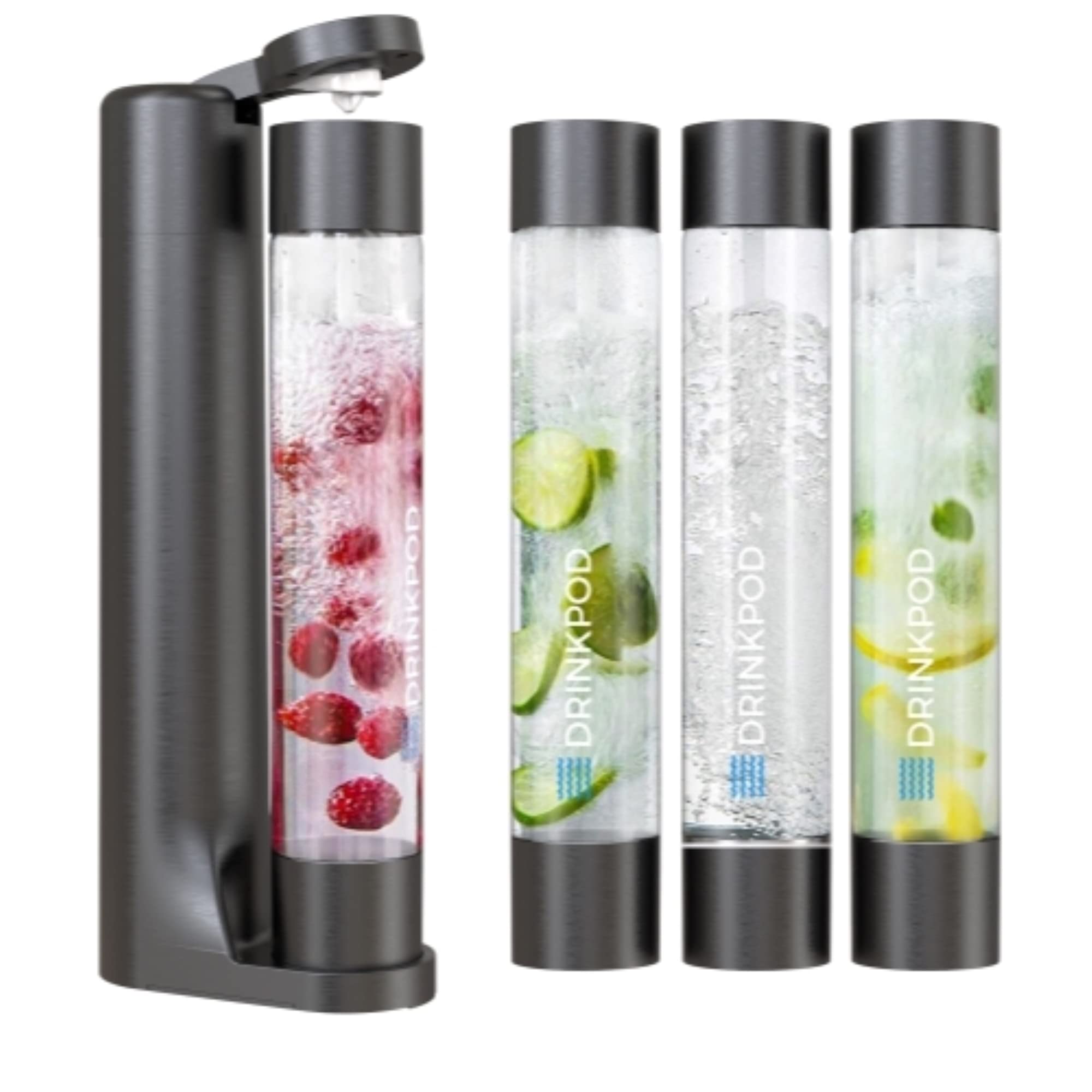 FizzPod Home Soda Maker Machine - Sparkling Water Carbonator with 3 BPA-Free Bottles & 2 Cleaning Brushes (Black) | Make Carbonated Drinks, Flavored Sparkling Water & Soda at Home | Perfect for Kitchen, Office & Party Use