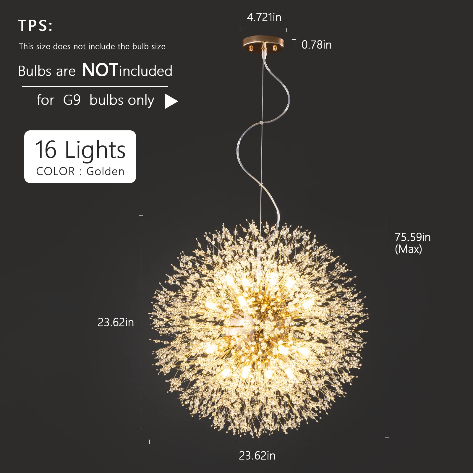 Modern Chandelier Firework Dandelion Sputnik Chandelier - 16-Light Crystal Gold Pendant Lighting Fixture for Kitchen Island, Dining Room, Bedroom & Living Room - Elegant Ceiling Light for Home Decor, Wedding & Luxury Interior Design