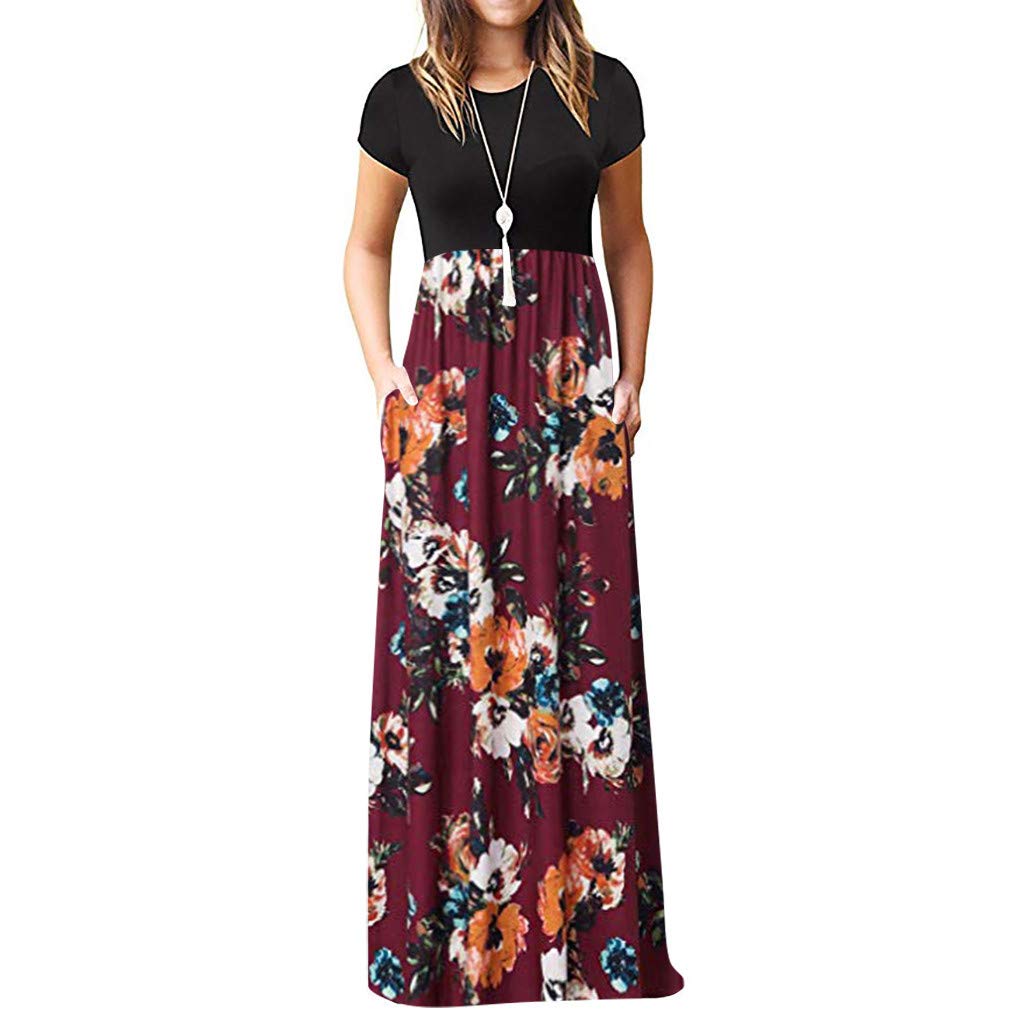 Plus Size Maxi Dresses for Women - Floral Print Summer Casual Short Sleeve Cold Shoulder Elegant Long Dress with Pockets | Perfect for Beach Vacations, Date Nights & Summer Parties