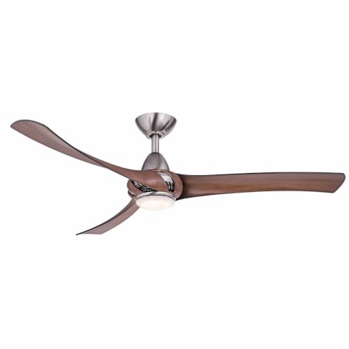 Wind River Droid LED Ceiling Fan with Nickel Finish & Walnut Blades - Perfect for Bedroom, Living Room, and Outdoor Patio Cooling