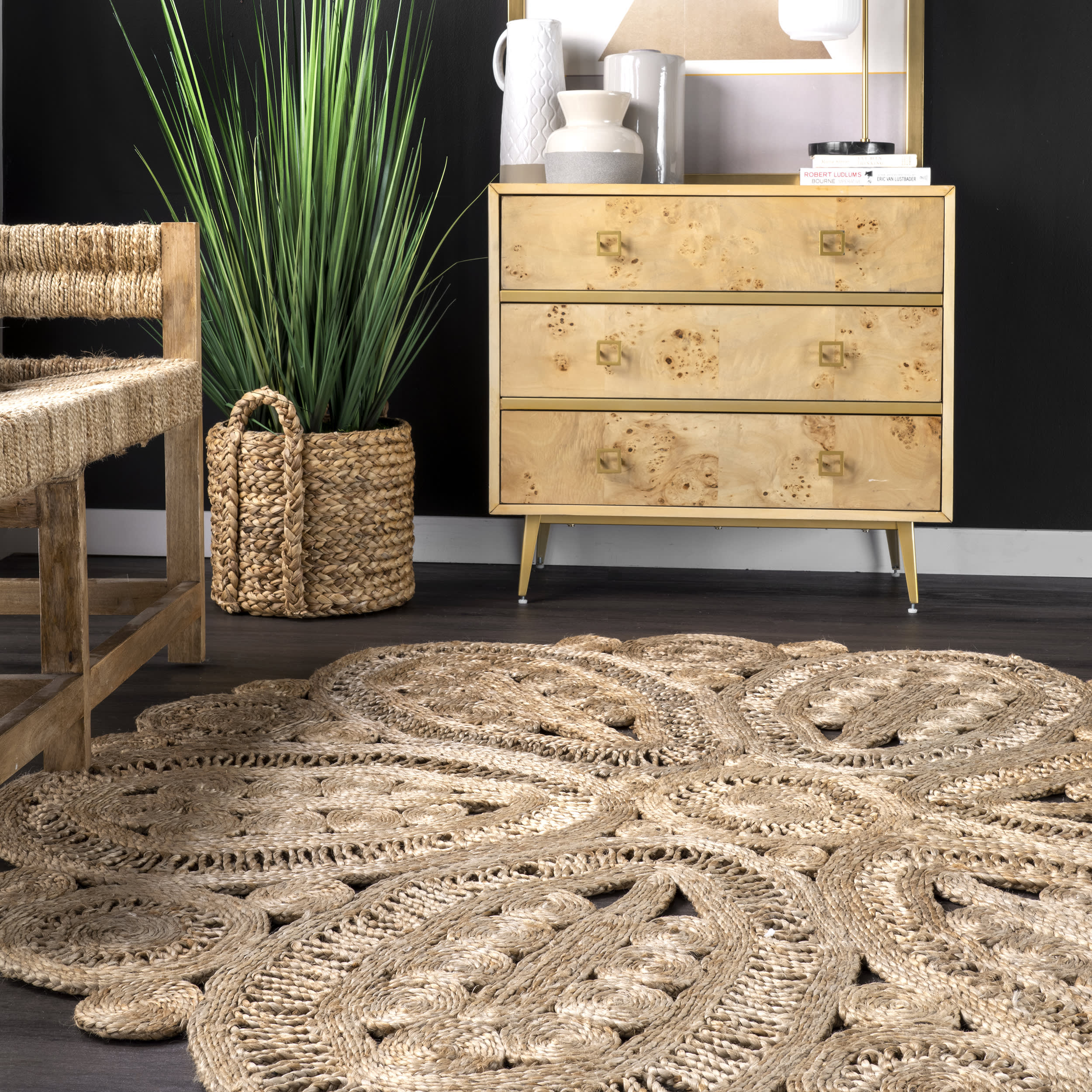 Braided Floral Blossom Rug - Handwoven Natural Jute Area Rug for Living Room, Bedroom, Nursery - Boho Home Decor & Cozy Floor Mat for Indoor Use