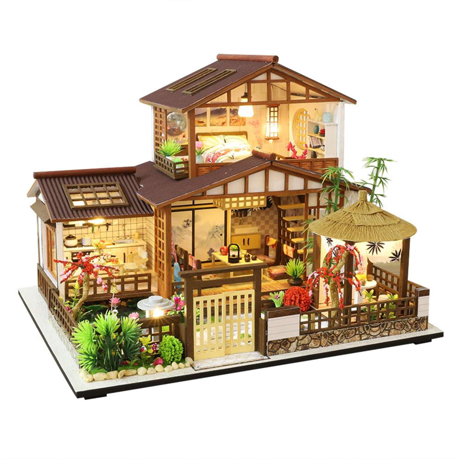DIY Bamboo & Wooden Dollhouse Kit with Furniture & Music Movement - Handmade Miniature Cottage for Christmas, Birthday, Valentine's Gift | Creative Craft Project for Kids & Adults, Home Decor & Collectible Display