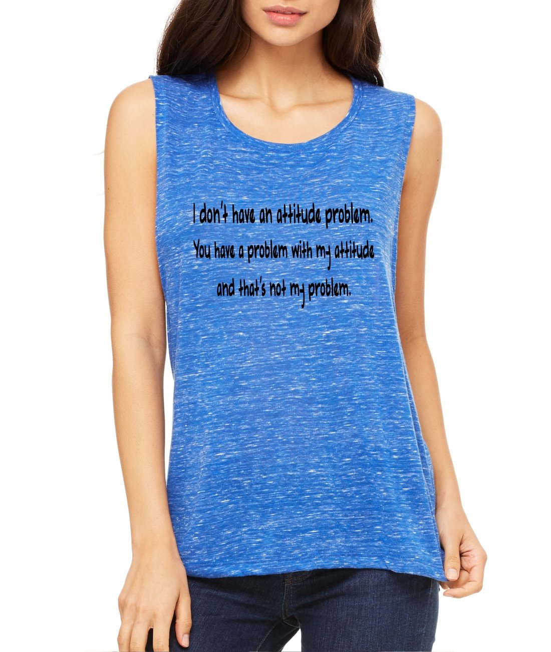 ALLNTRENDS Women's Flowy Muscle Tank Top - 'I Don't Have an Attitude Problem' Sleeveless Shirt | Trendy Gym & Yoga Wear for Women | Perfect for Workouts, Running & Casual Outfits