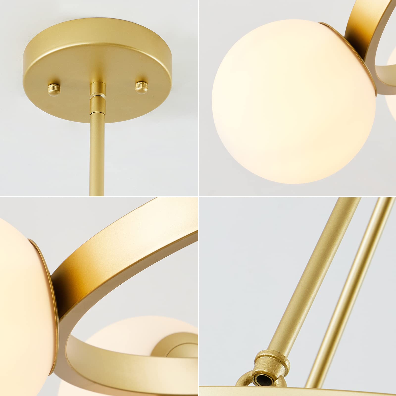5-Light Mid Century Modern Gold Globe Chandelier - Round Pendant Light Fixture for Dining Room, Living Room, Foyer & Bedroom - Perfect Over Table Lighting & Stylish Home Decor