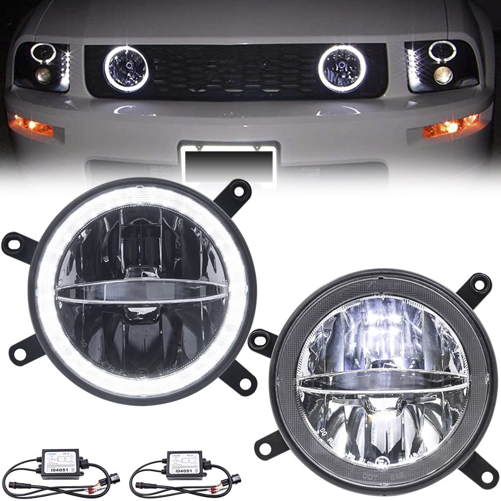 2005-2009 Ford Mustang GT LED Fog Lights & DRL Daytime Running Lights - OEM Style Front Grille Lamps for Driver & Passenger Side - Enhance Visibility & Style for Night Driving & Daily Commutes