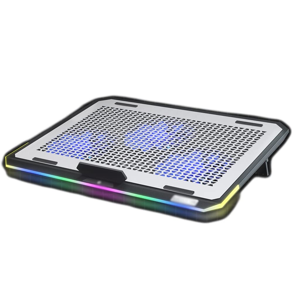 Premium Aluminum Laptop Cooling Pad with 2 USB Powered Fans & RGB Light - Compatible Up to 17 Inch Laptops for Home, Office & Gaming Use - Quiet External Notebook Fan for Overheating Prevention