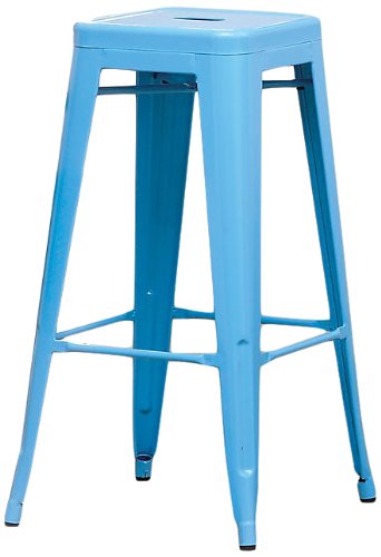 Karthe Modern Steel Bar Stools Set of 2 - Blue Contemporary Counter Height Stools for Kitchen Island, Breakfast Nook & Home Bar
