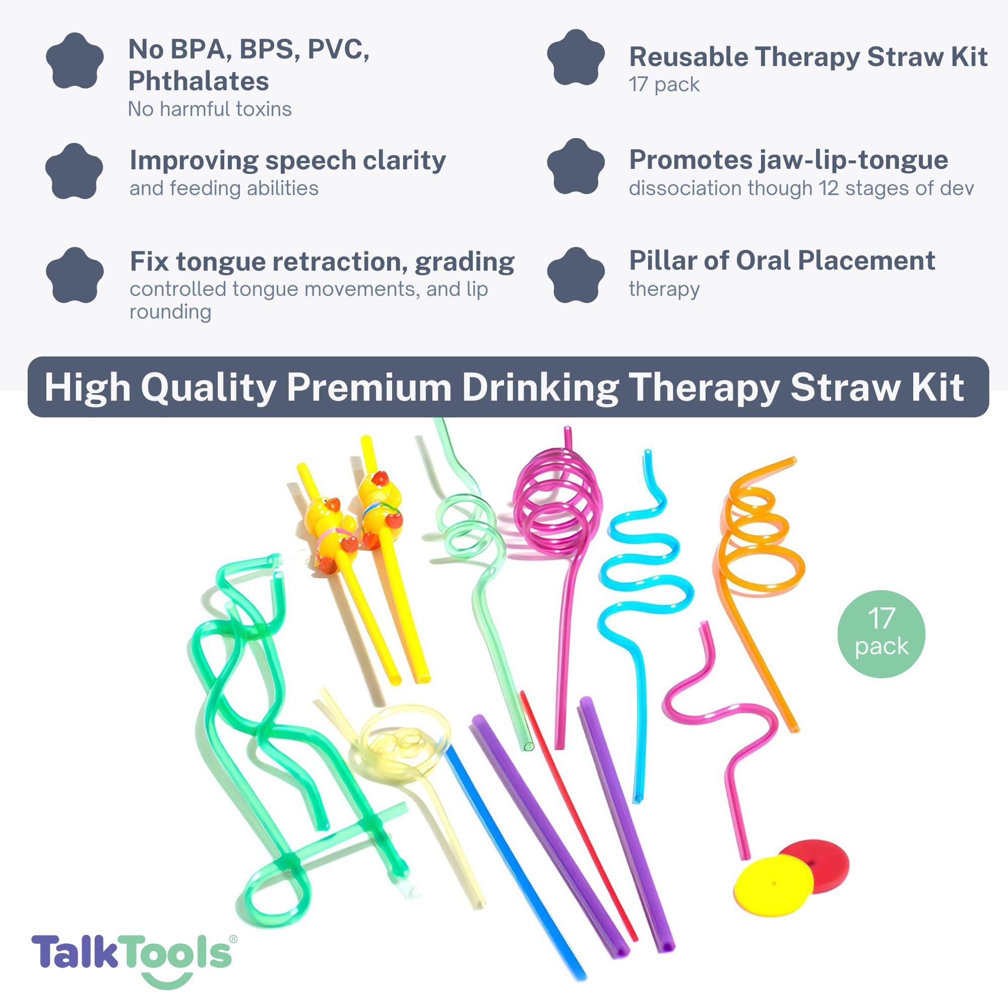 TalkTools Premium Crazy Drinking Straws - Fun, Colorful, Reusable Twisty Loop Straws for Kids & Parties (17-Pack) - Perfect for Birthday Celebrations, School Events & Family Gatherings