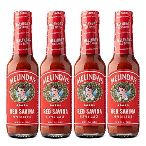 Melinda’s Red Savina Pepper Hot Sauce - Extra Spicy Habanero Hot Sauce with Fresh Ingredients, Vinegar, Carrot & Onion - 5oz Bottle (Pack of 4) - Perfect for Tacos, Wings & Spicy Food Lovers