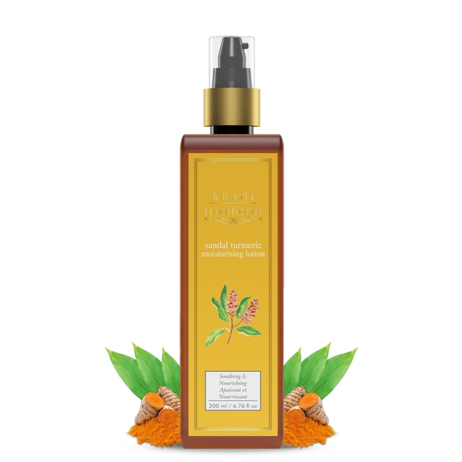 Khadi Traditional Premium Body Lotion with Pure Sandalwood & Turmeric Extract - 200ml Paraben & Silicone Free Skin Soothing Moisturizer for Men & Women | Perfect for Dry Skin Care & Daily Hydration Routine