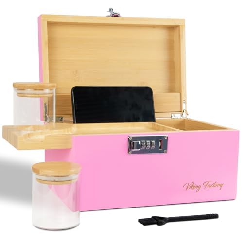 Extra Large Bamboo Gift Box with Combination Lock - Decorative Storage Organizer for Jewelry, Keepsakes & Essentials | Home, Office & Wedding Use (Pink)