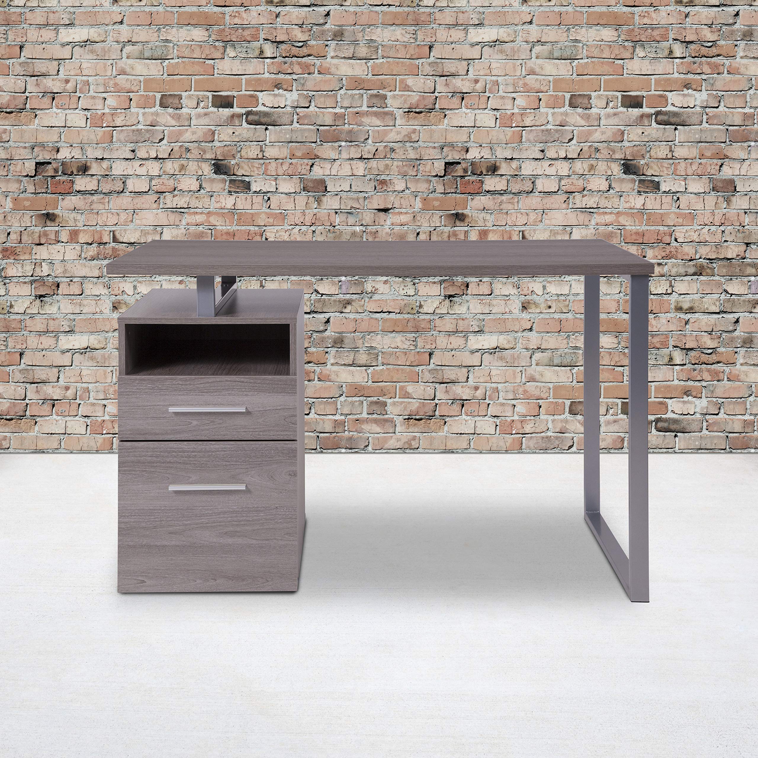EMMA + OLIVER Light Ash Wood Grain Finish Computer Desk with Two Drawers - Modern Home Office Desk for Work & Study, Compact Writing Desk for Small Spaces