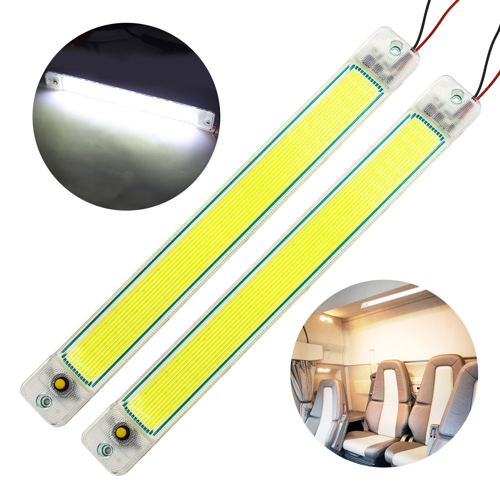 COB Car LED Interior Lights - 2PCS 84 LED Universal Bright Interior Light Bar with On/Off Switch for Car, Van, Truck, Lorry, Camper, Boat, Caravan, Motorhome - Perfect for Interior Lighting, Night Driving & Vehicle Customization